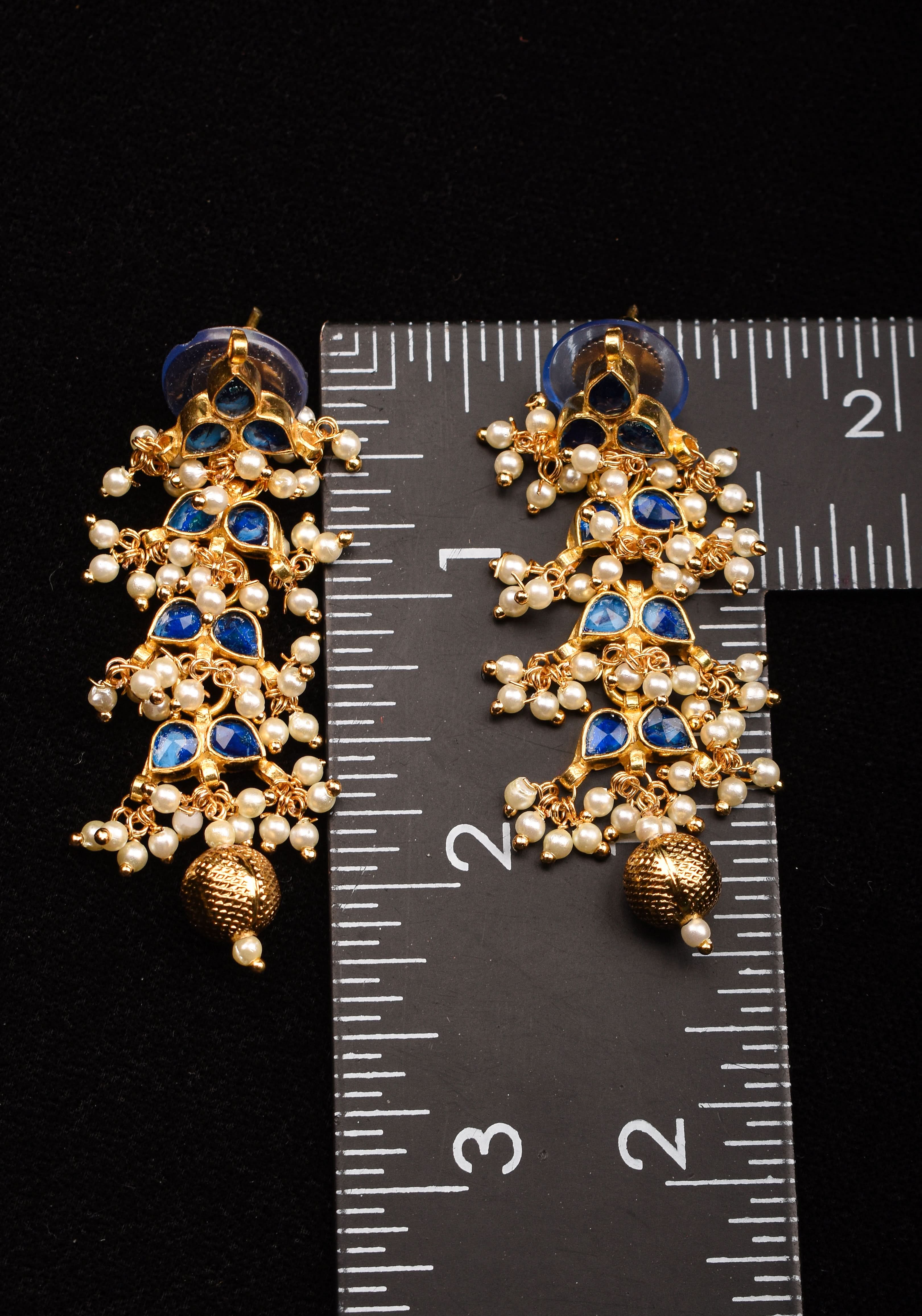 2 Inch Layered Royal Blue Leaf design earrings | Shobitam Jewelry