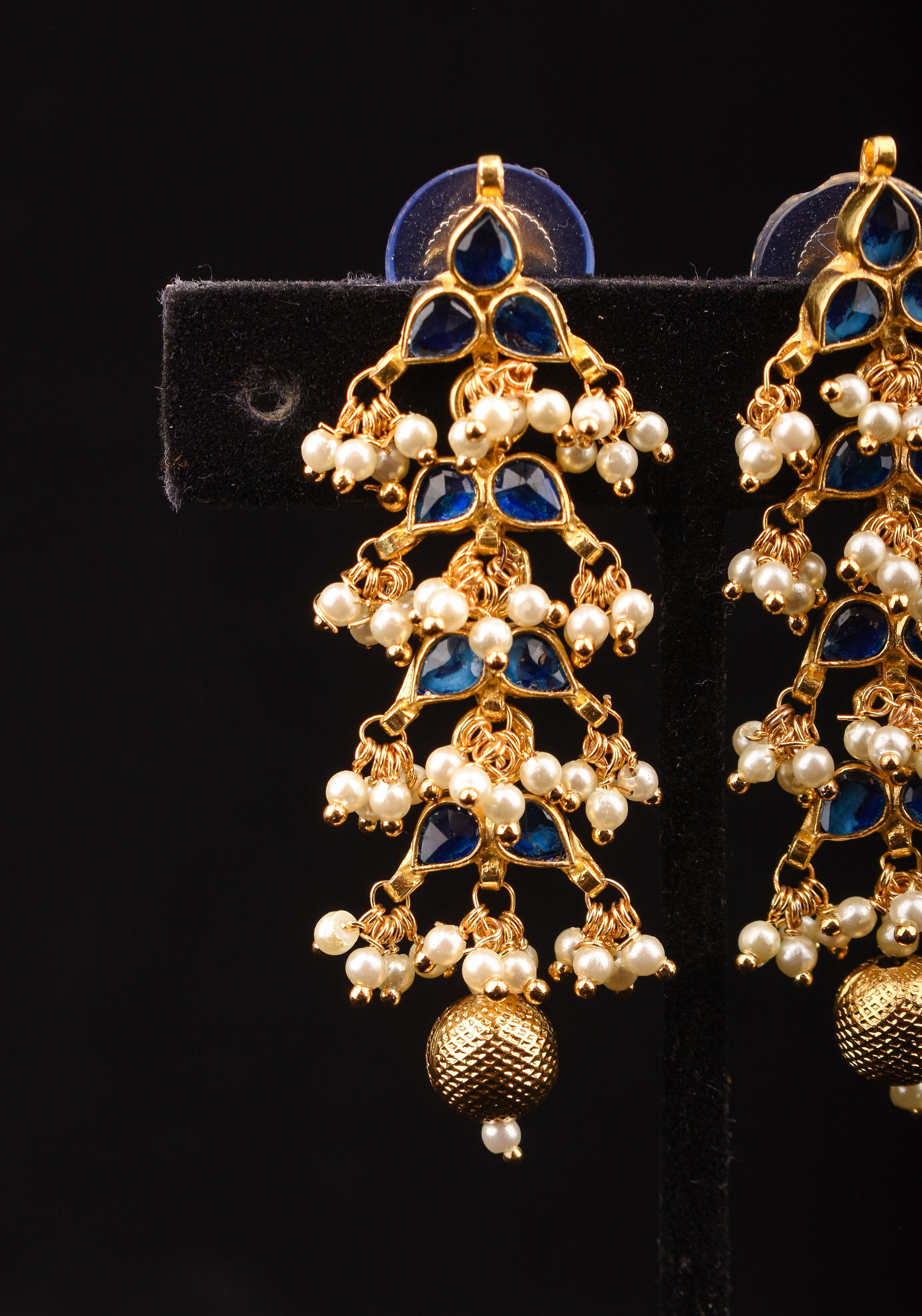 2 Inch Layered Royal Blue Leaf design earrings | Shobitam Jewelry