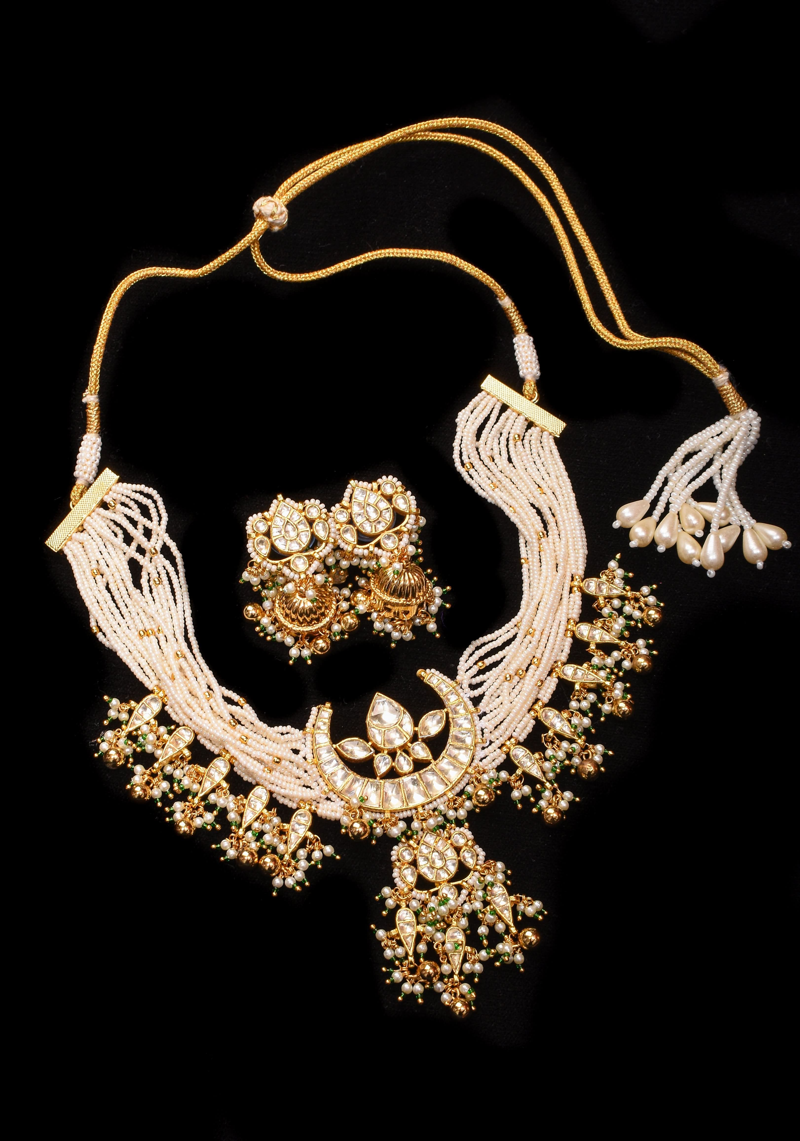 Ahmedabadi kundan multistrand necklace set with Chand Pendant | Shobitam