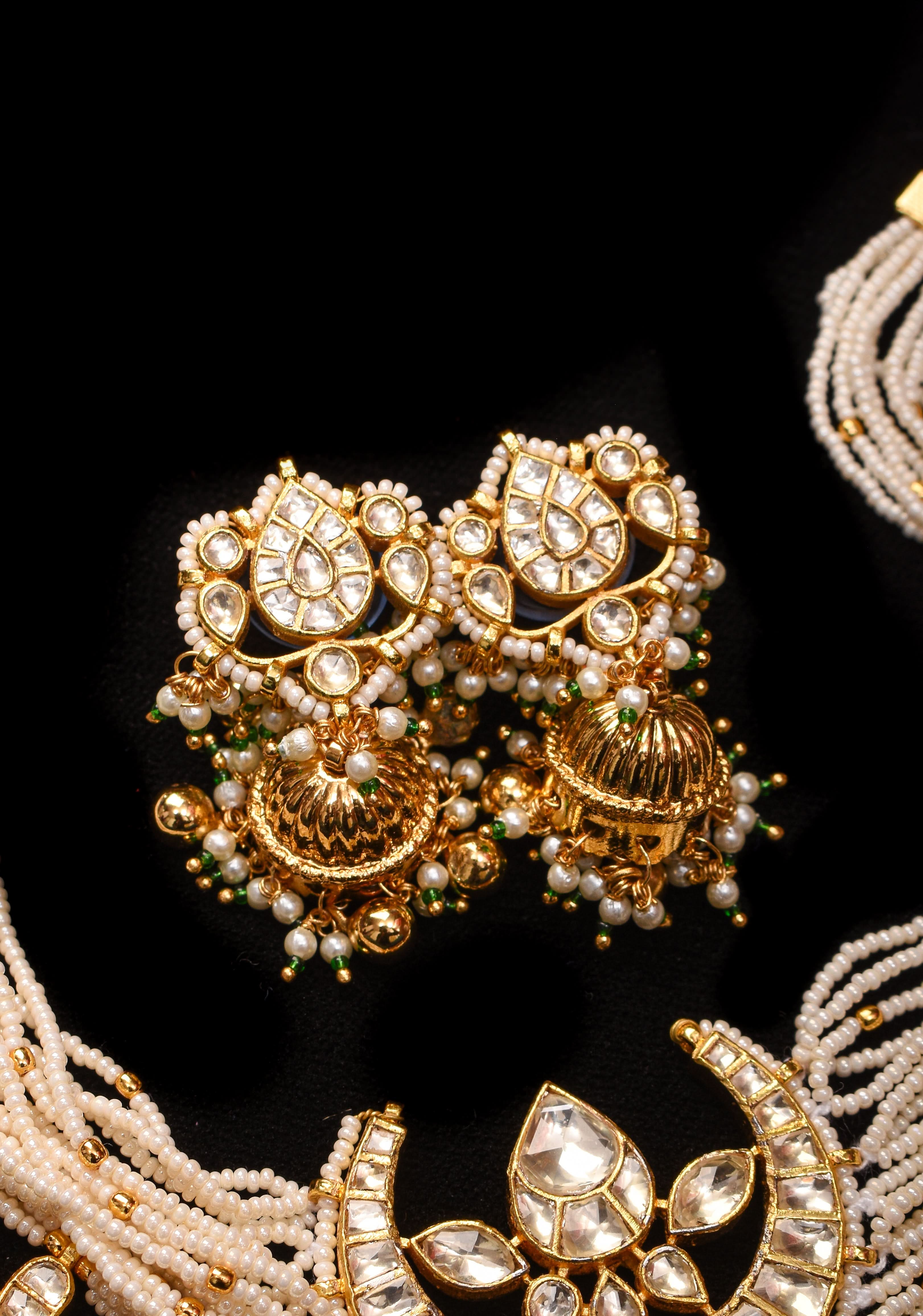 Ahmedabadi kundan multistrand necklace set with Chand Pendant | Shobitam