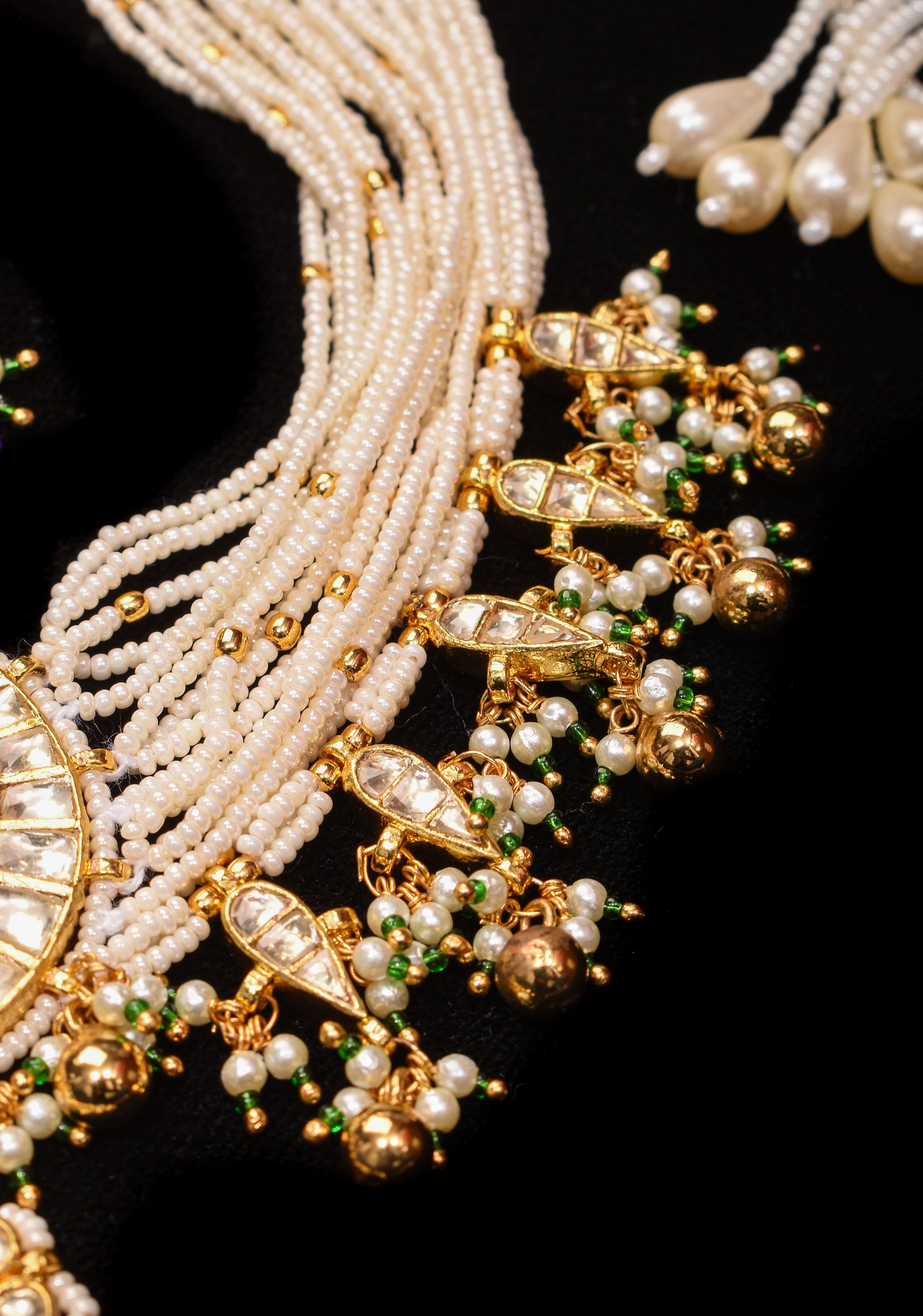 Ahmedabadi kundan multistrand necklace set with Chand Pendant | Shobitam
