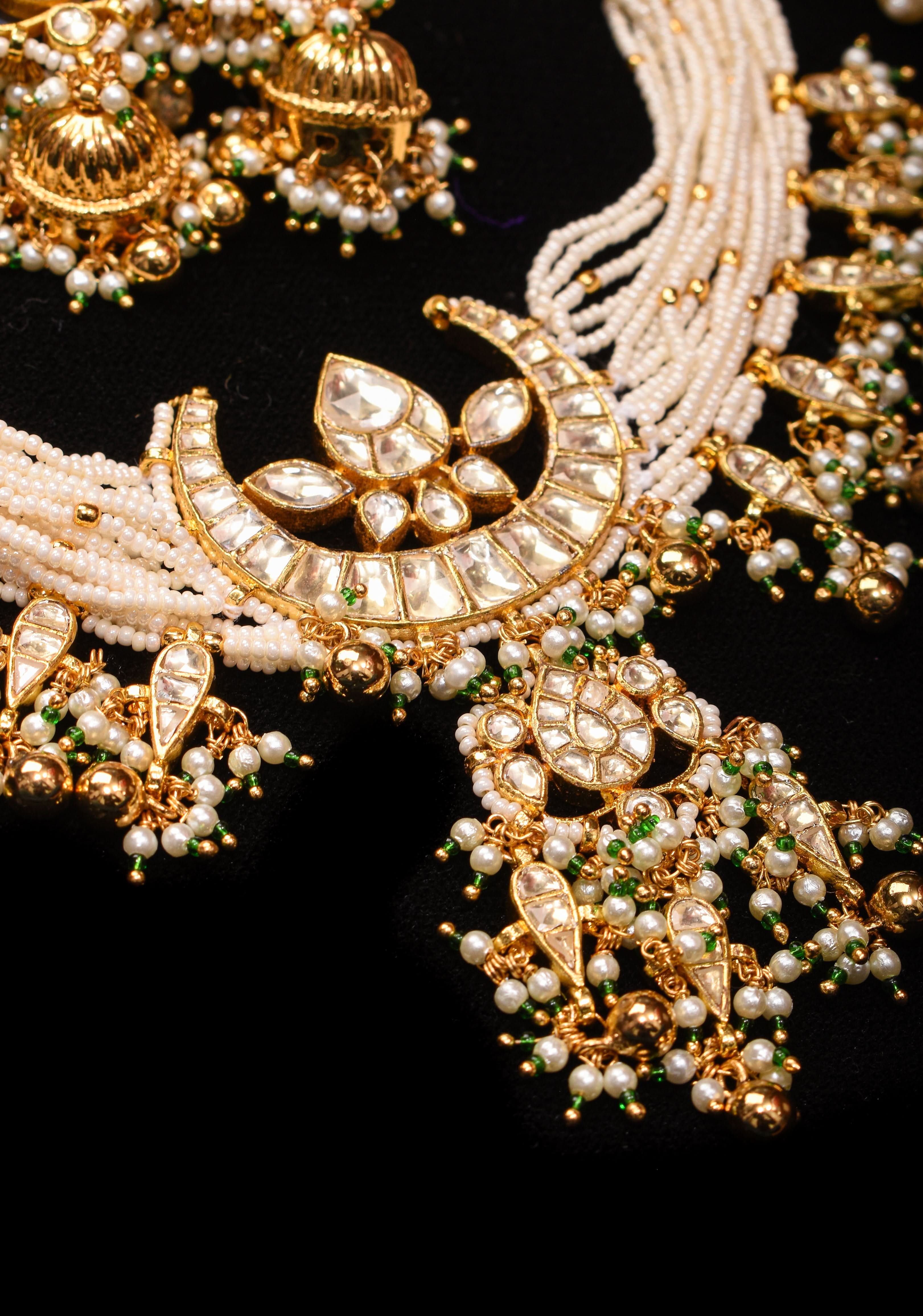 Ahmedabadi kundan multistrand necklace set with Chand Pendant | Shobitam