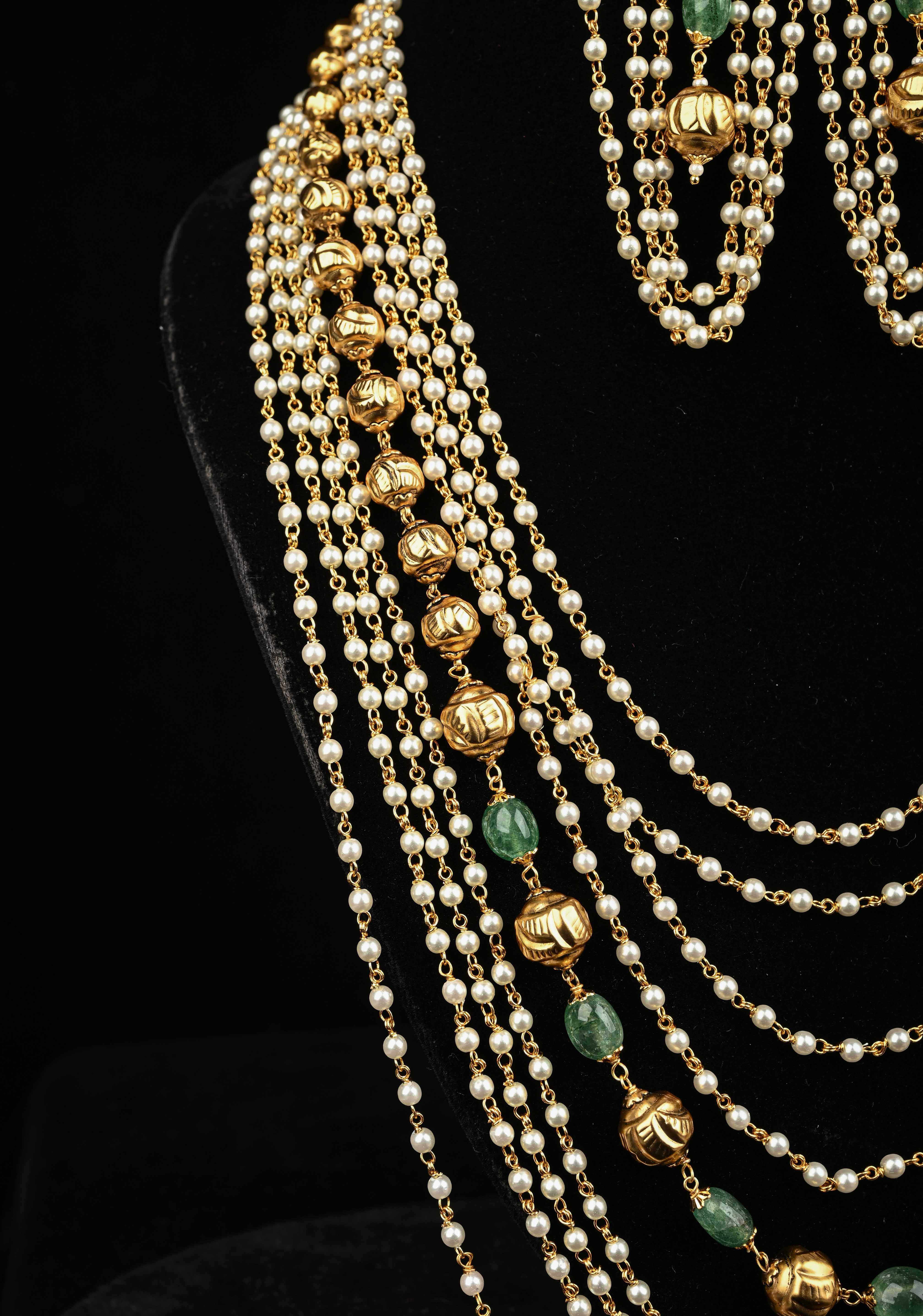 Antique Multistrand White Beaded Mala with Matching Earrings | SHOBITAM