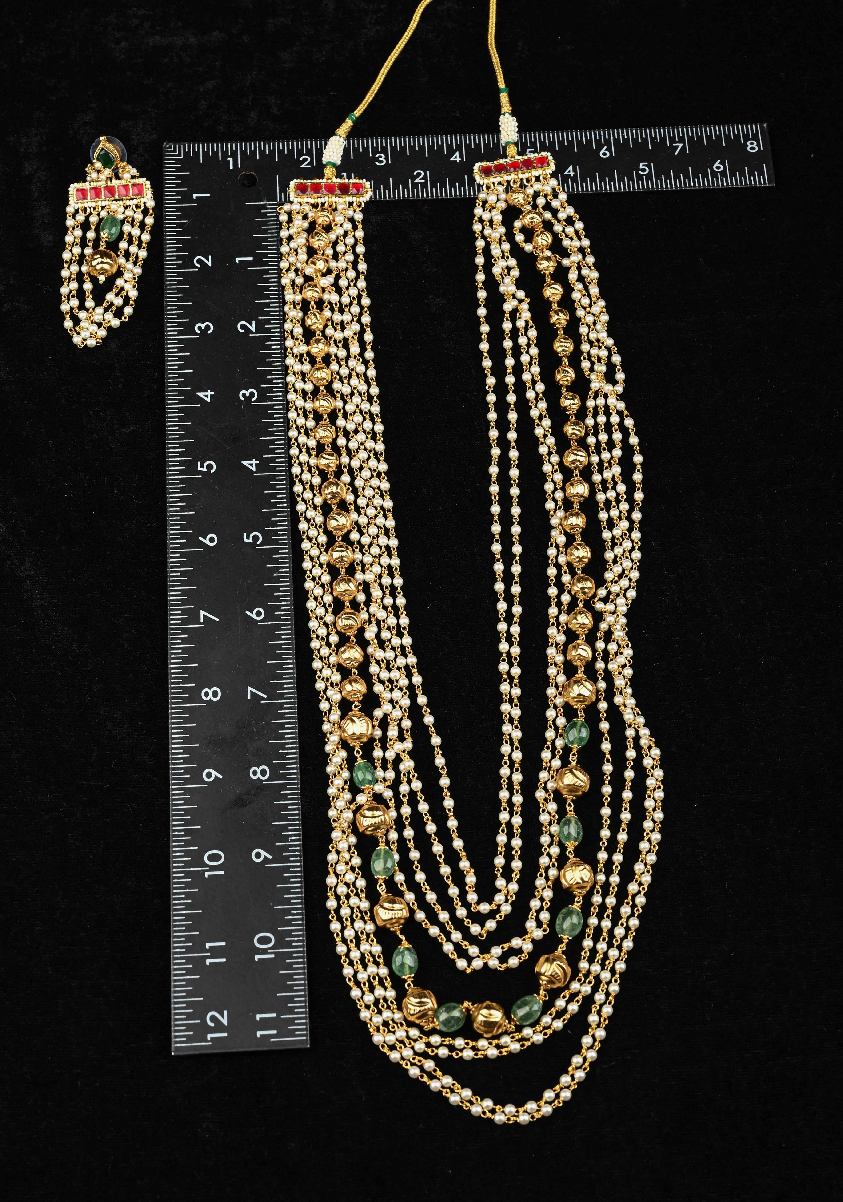 Antique Multistrand White Beaded Mala with Matching Earrings | SHOBITAM