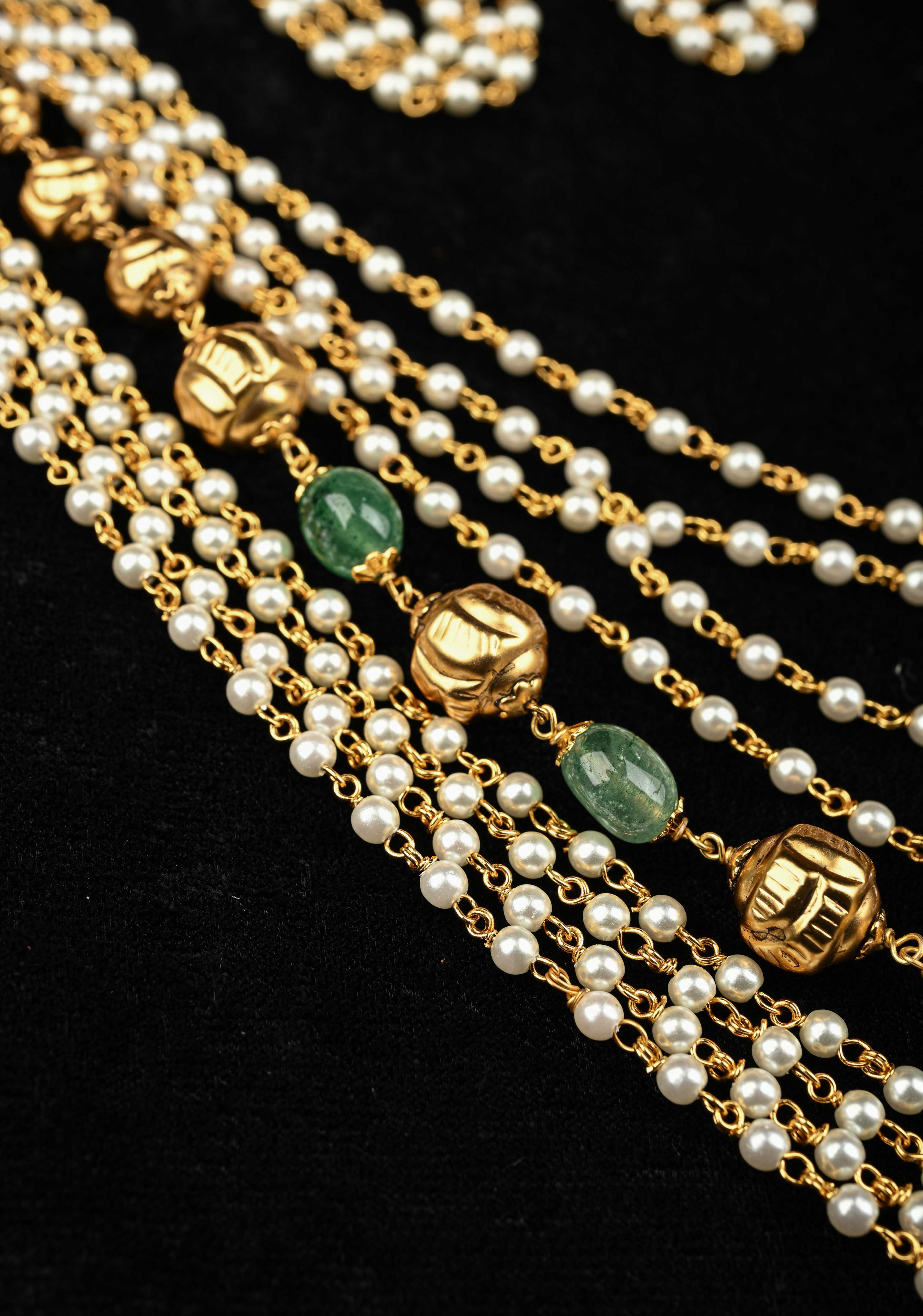 Antique Multistrand White Beaded Mala with Matching Earrings | SHOBITAM