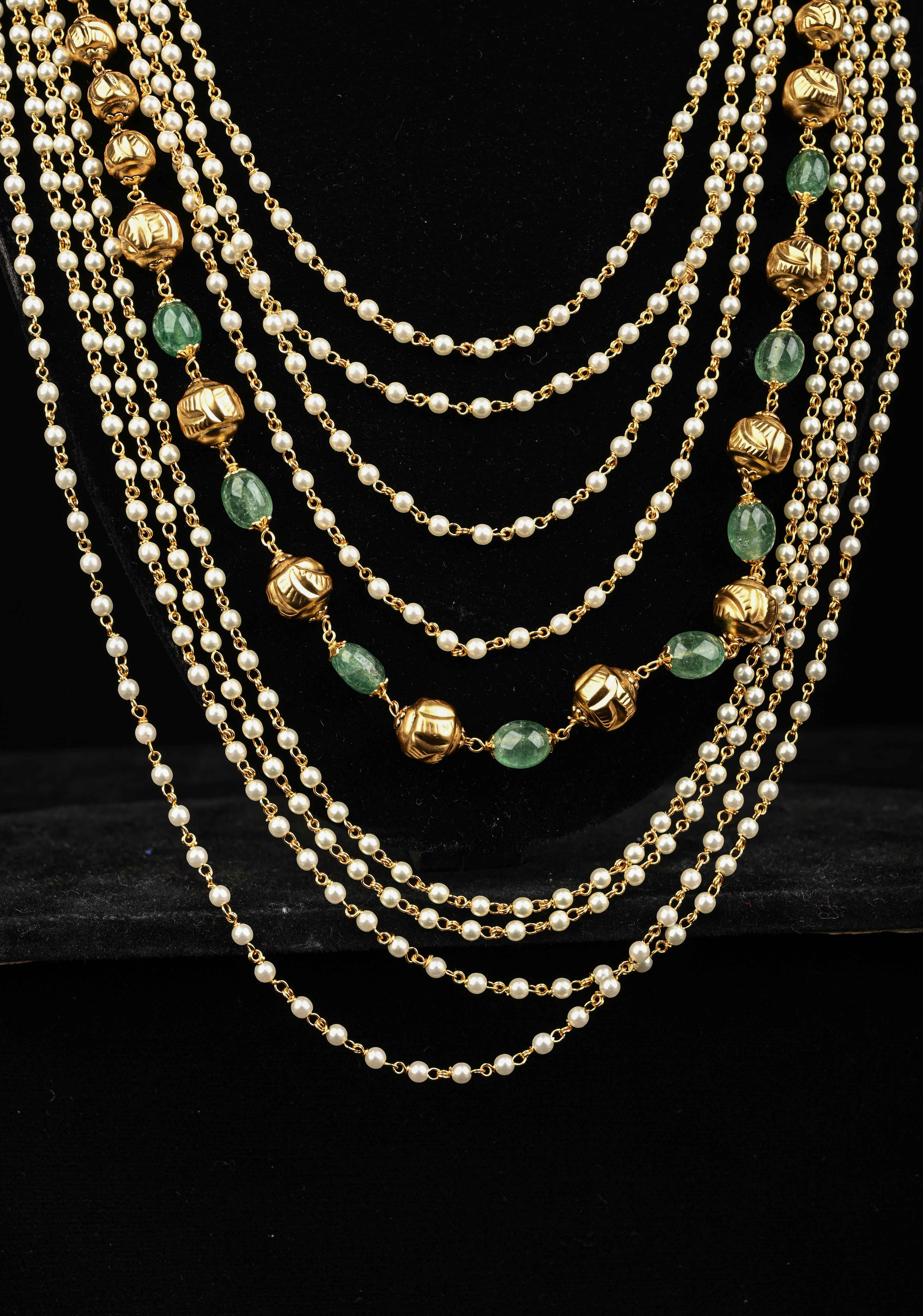 Antique Multistrand White Beaded Mala with Matching Earrings | SHOBITAM