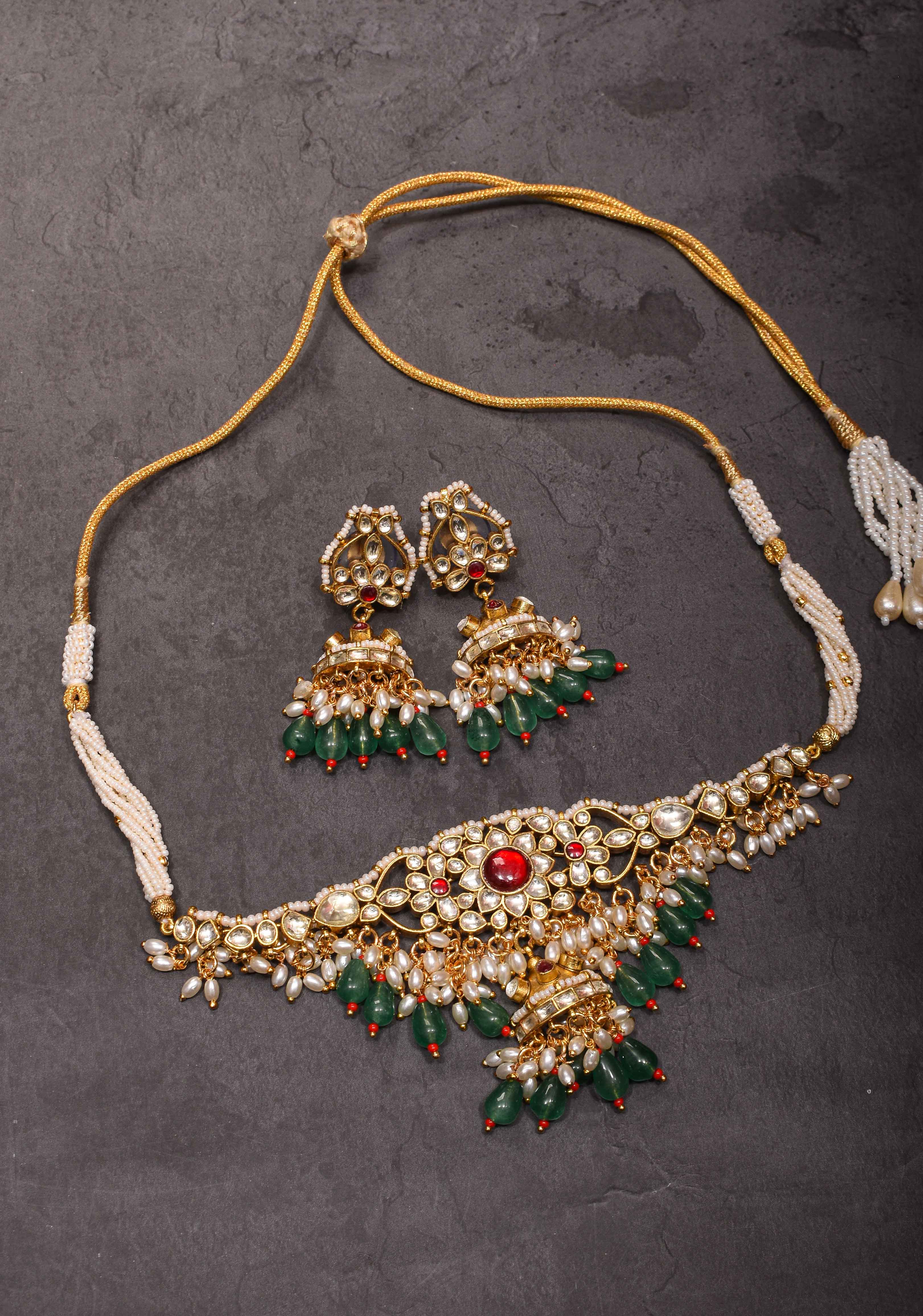 kundan necklace set with dangling pearl | Shobitam Jewelry