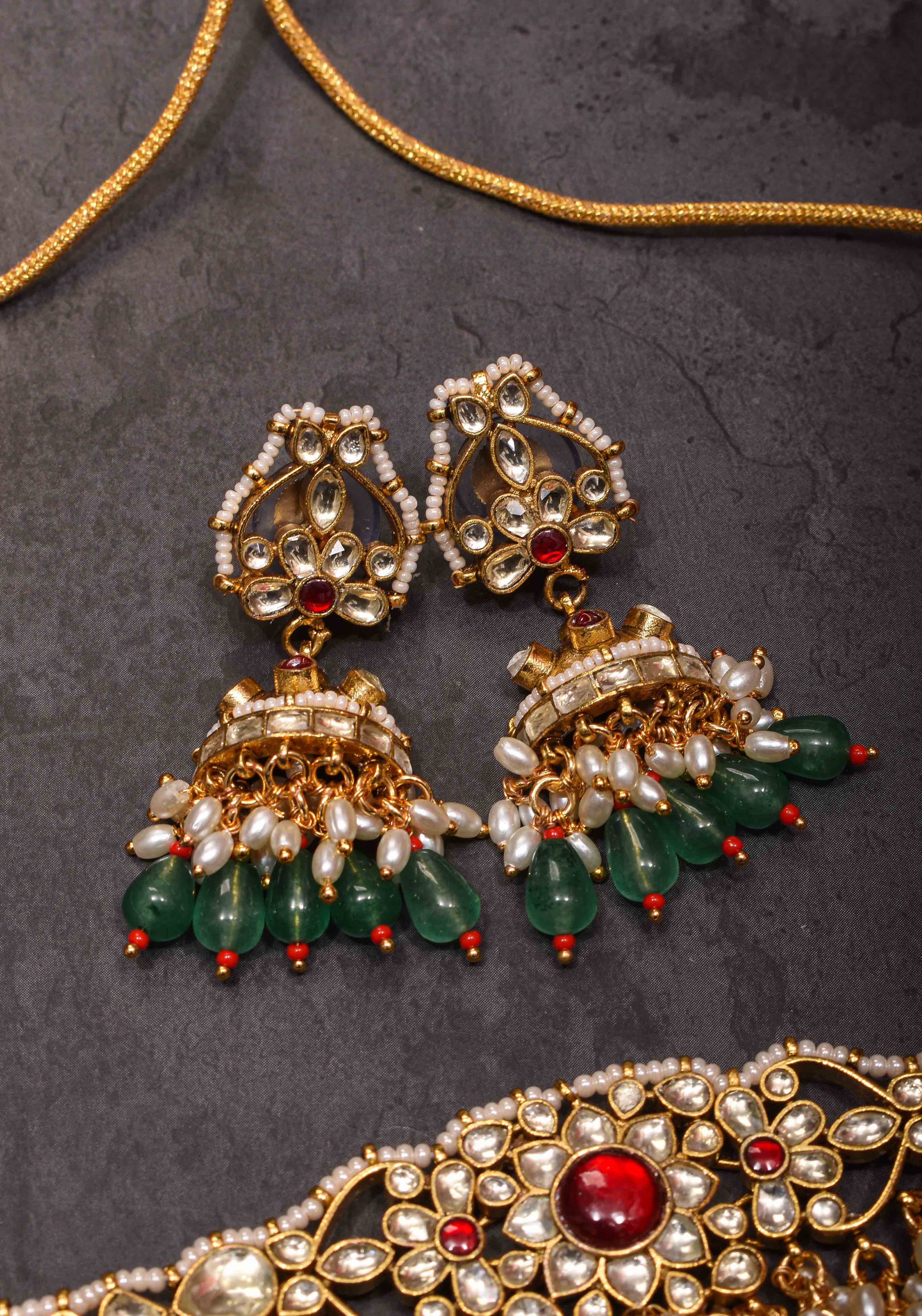 kundan necklace set with dangling pearl | Shobitam Jewelry