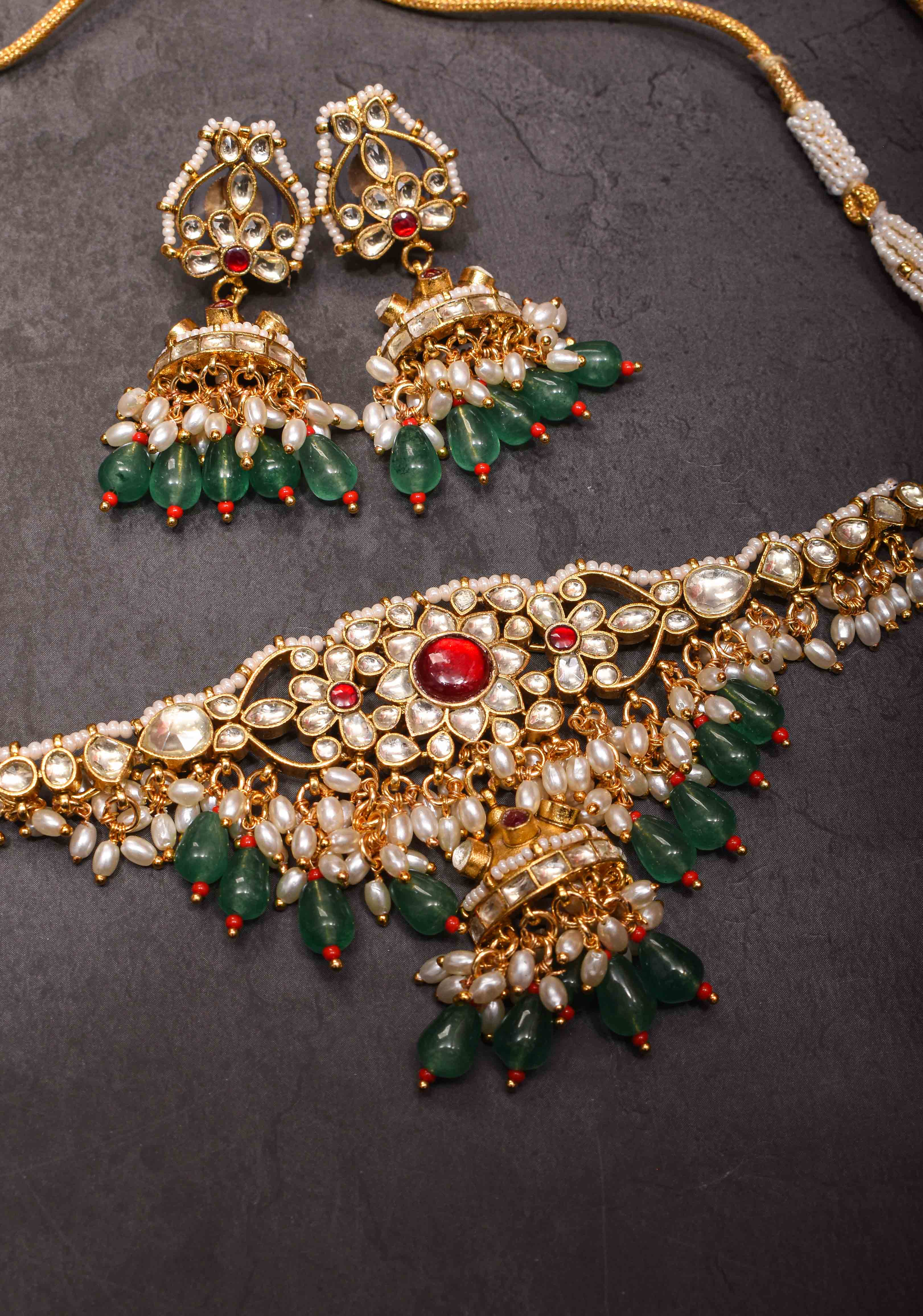 kundan necklace set with dangling pearl | Shobitam Jewelry