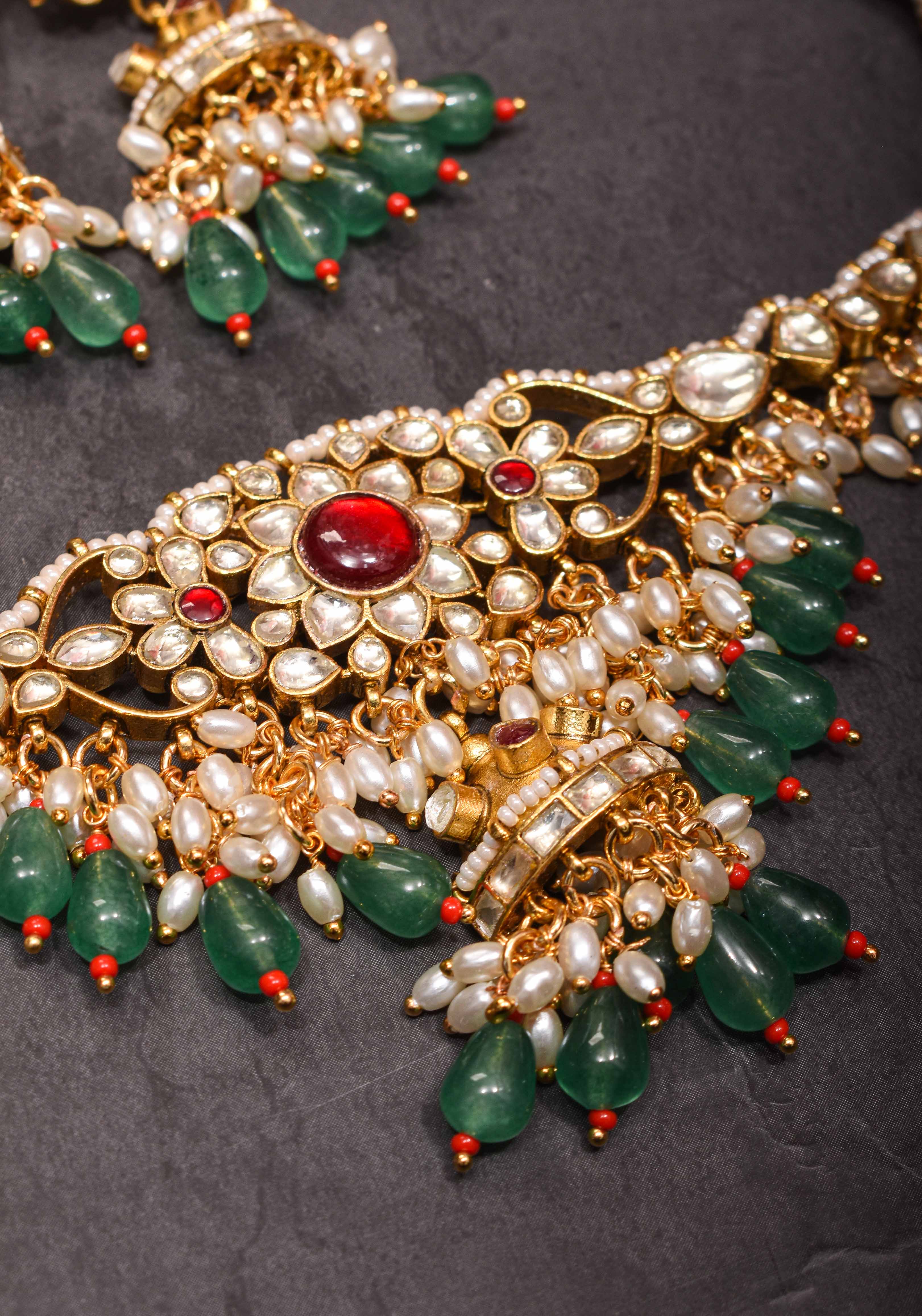 kundan necklace set with dangling pearl | Shobitam Jewelry