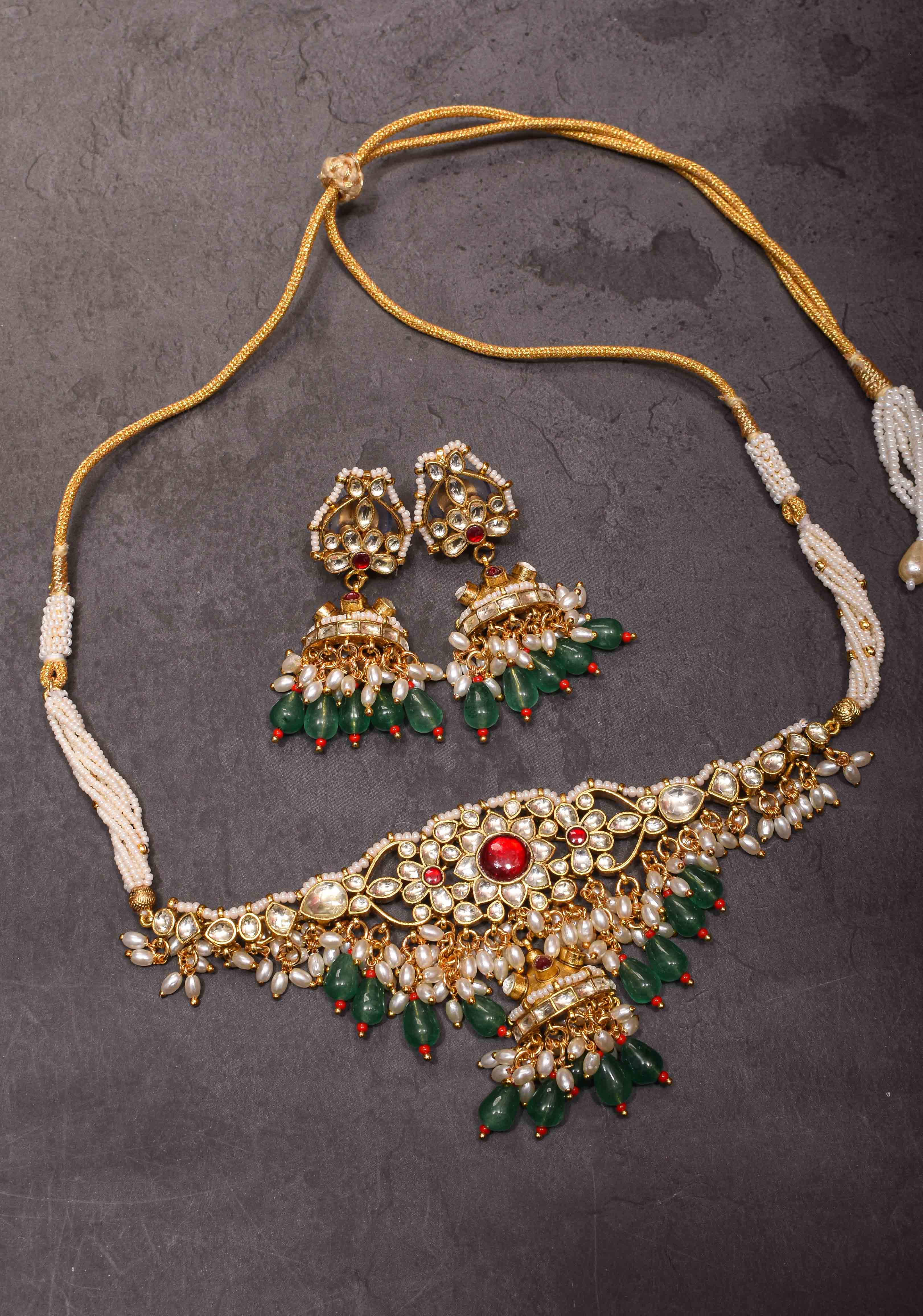 kundan necklace set with dangling pearl | Shobitam Jewelry