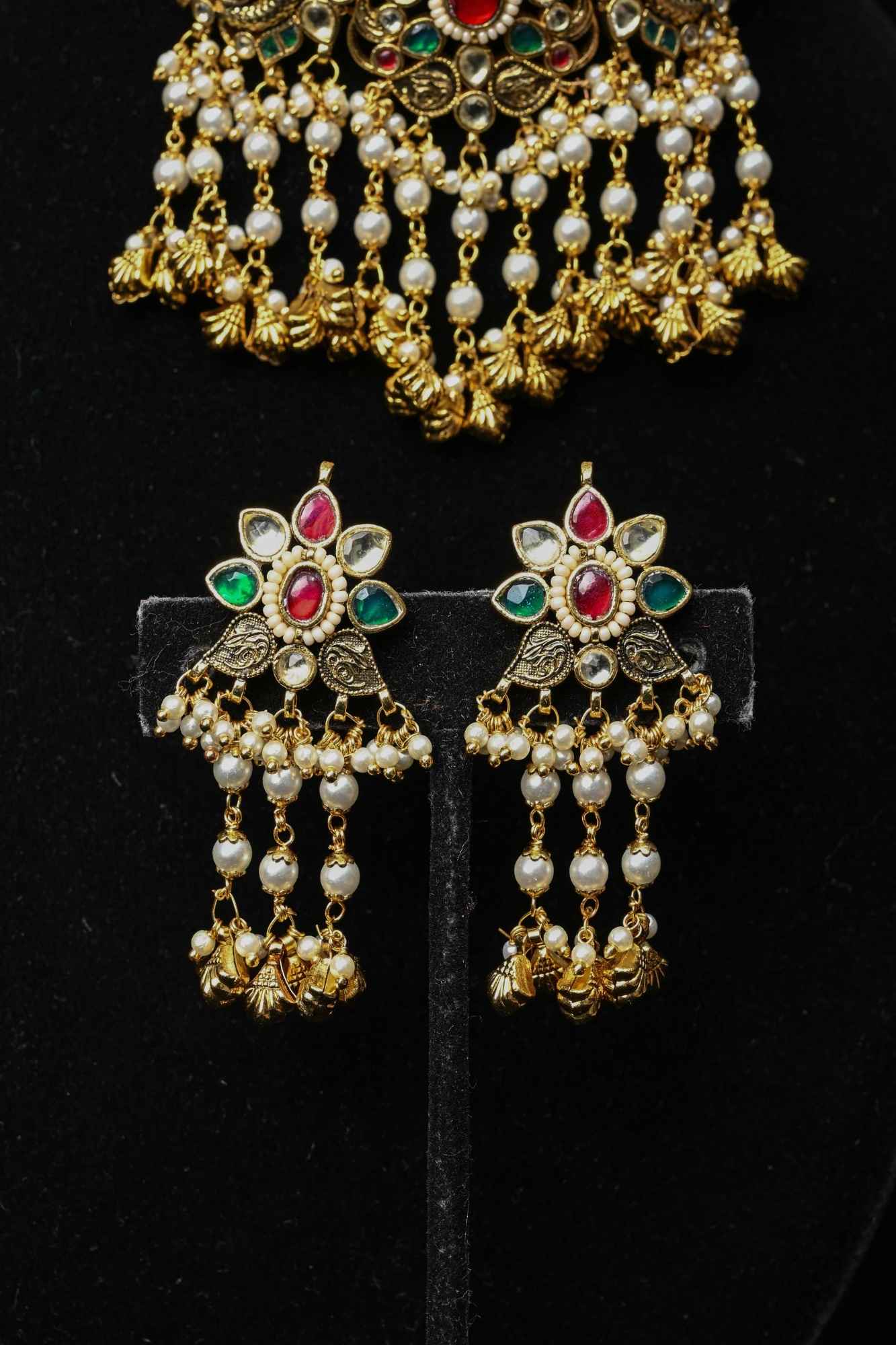 Layered Pearl Choker Set with Kundan and Gemstone Pendant