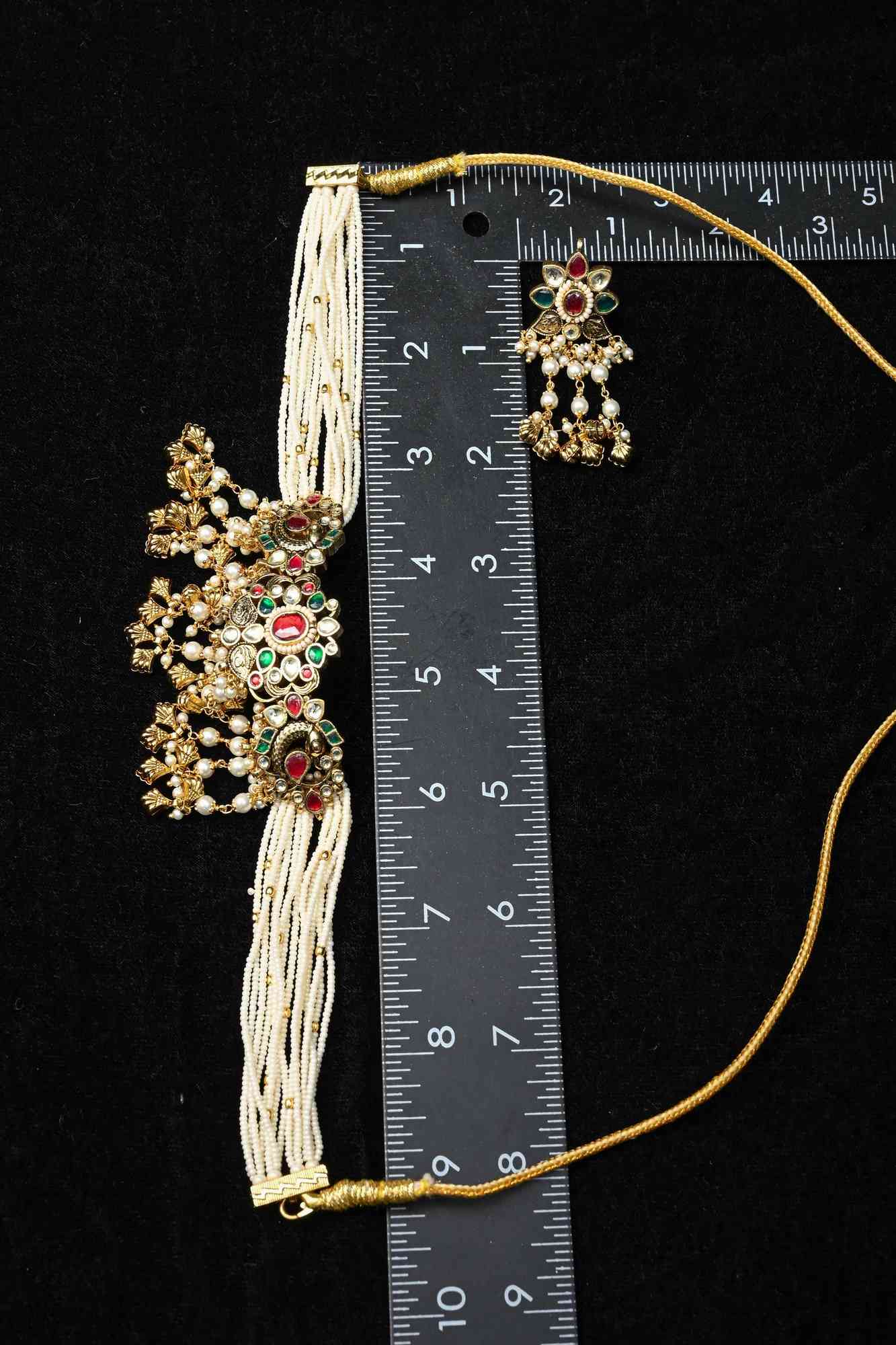 Layered Pearl Choker Set with Kundan and Gemstone Pendant