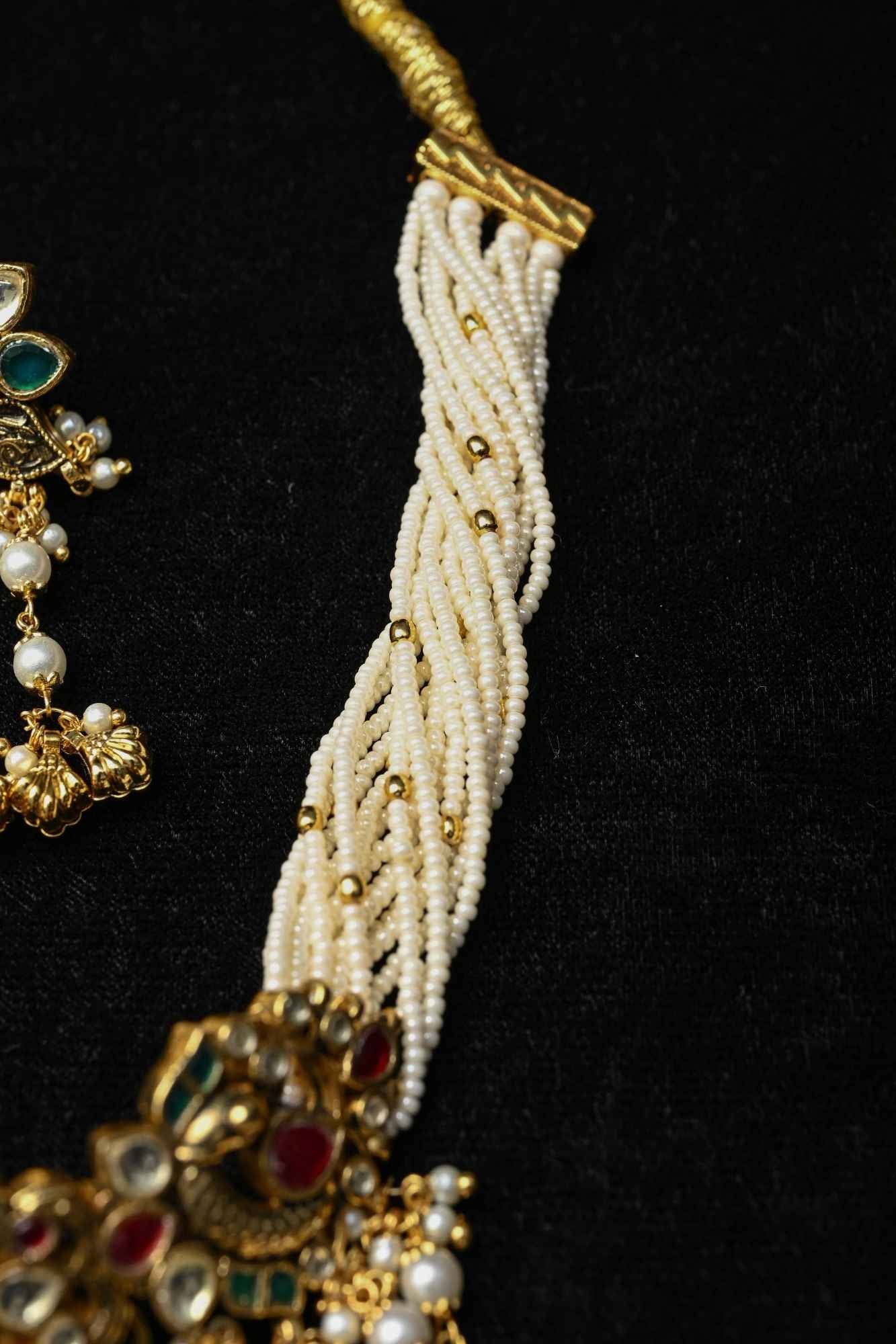 Layered Pearl Choker Set with Kundan and Gemstone Pendant