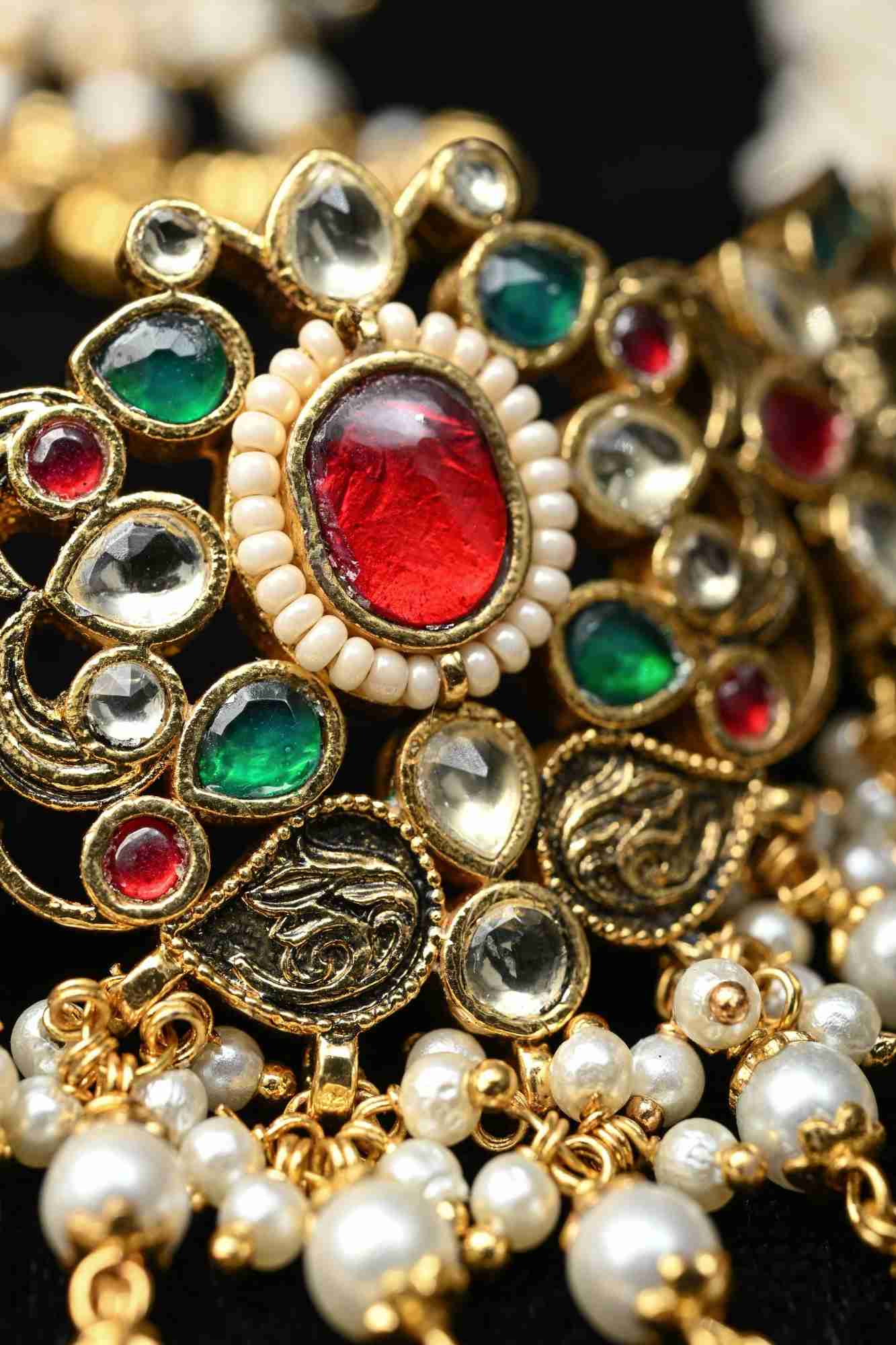 Layered Pearl Choker Set with Kundan and Gemstone Pendant