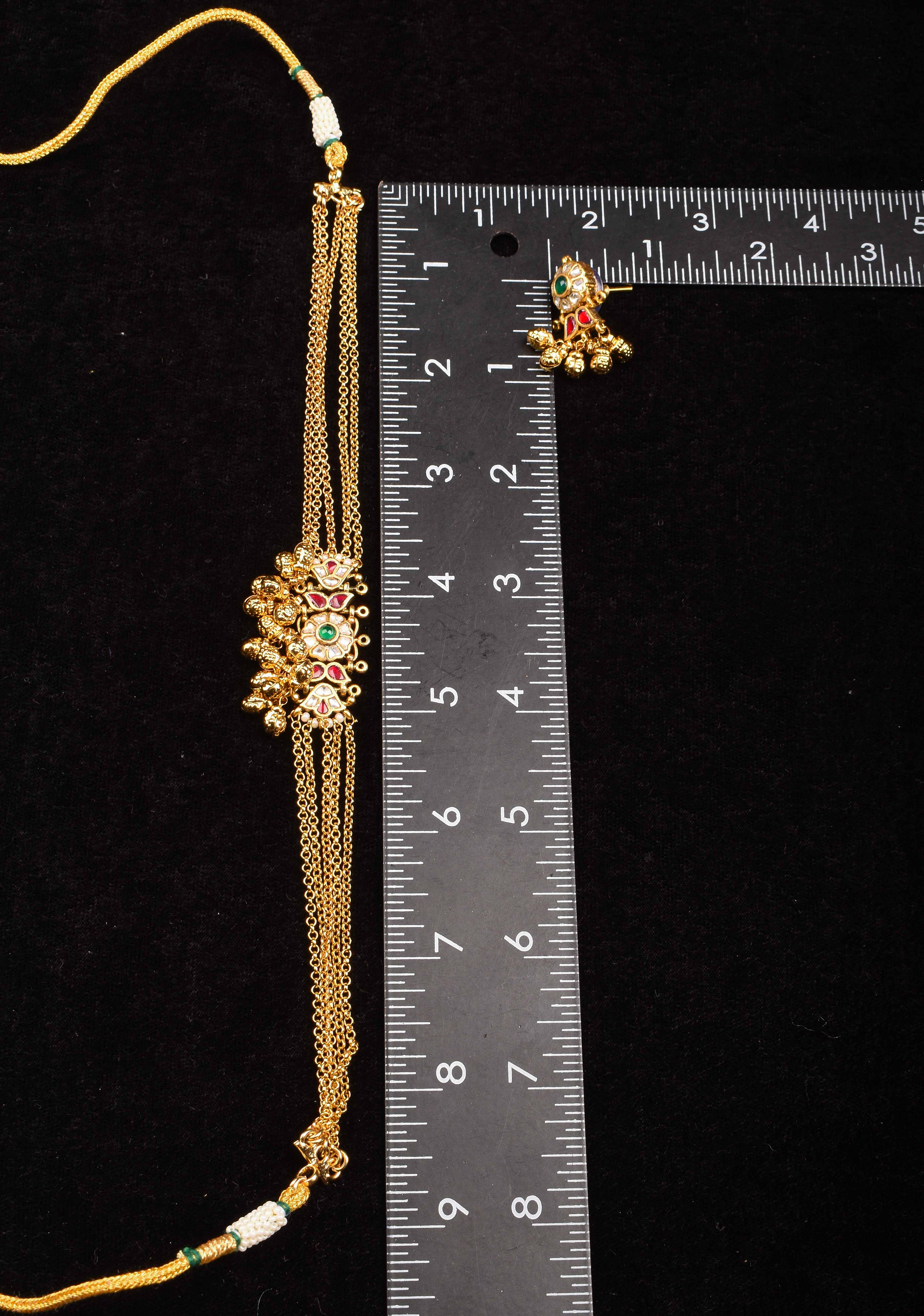 5-Strand Gold Chain Necklace Set with Floral Pendant and Pearls | SHOBITAM
