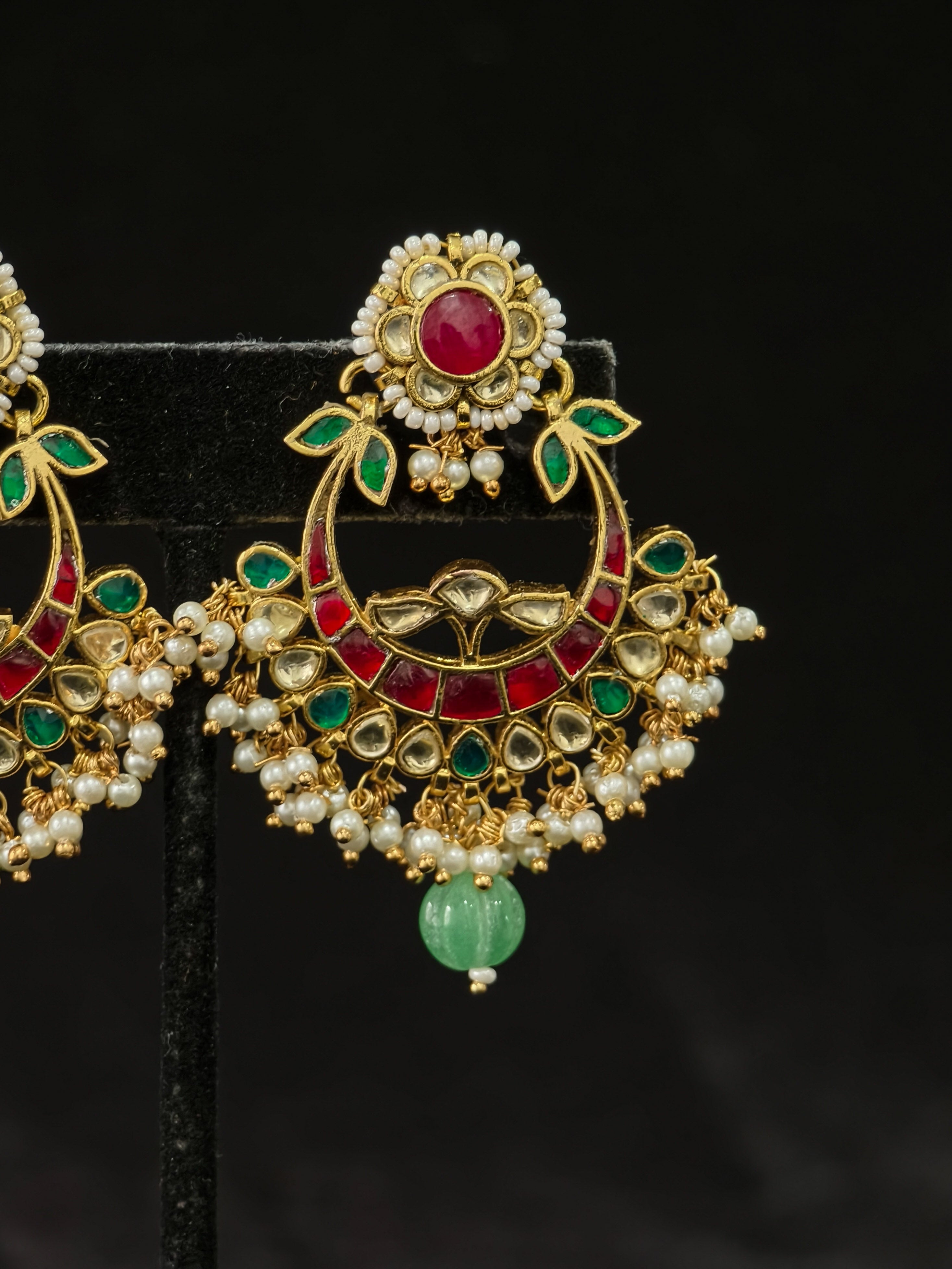 2.25" Jadau Chandbali Earrings with Kundan Stone Detailing | SHOBITAM