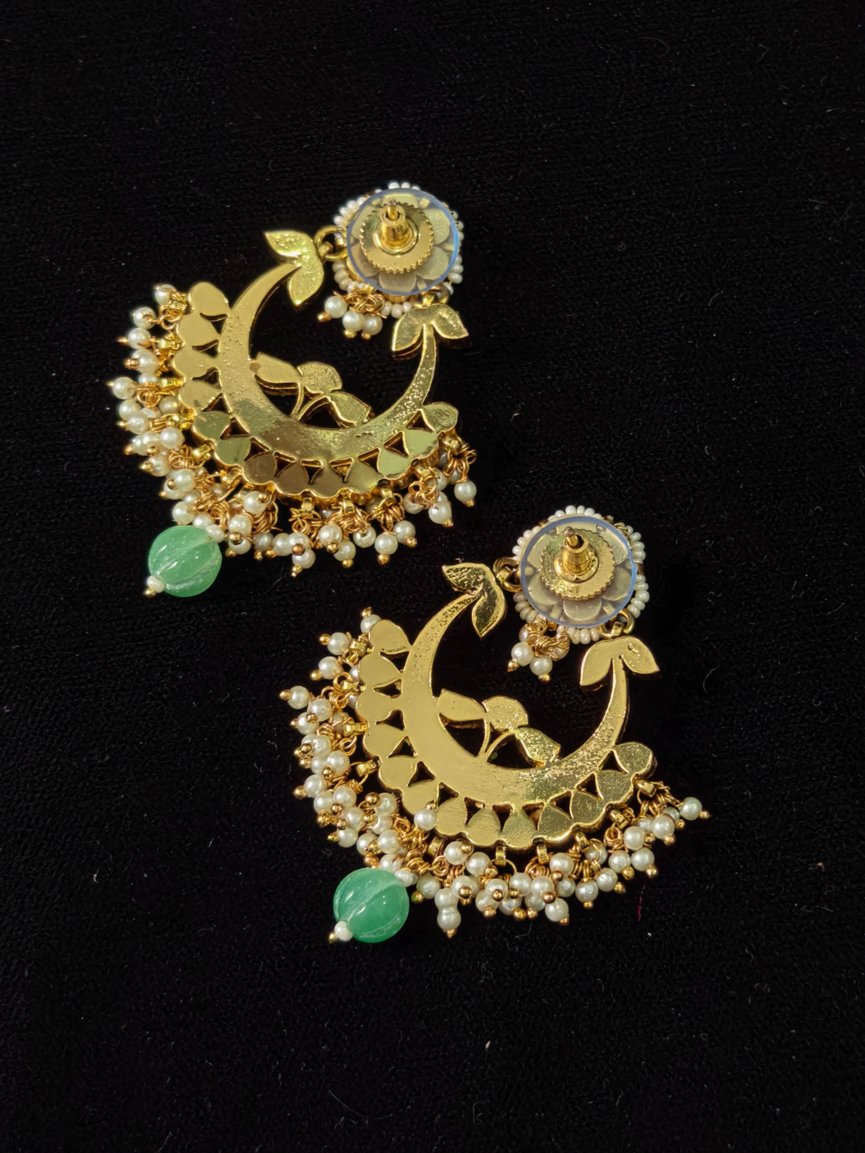 2.25" Jadau Chandbali Earrings with Kundan Stone Detailing | SHOBITAM