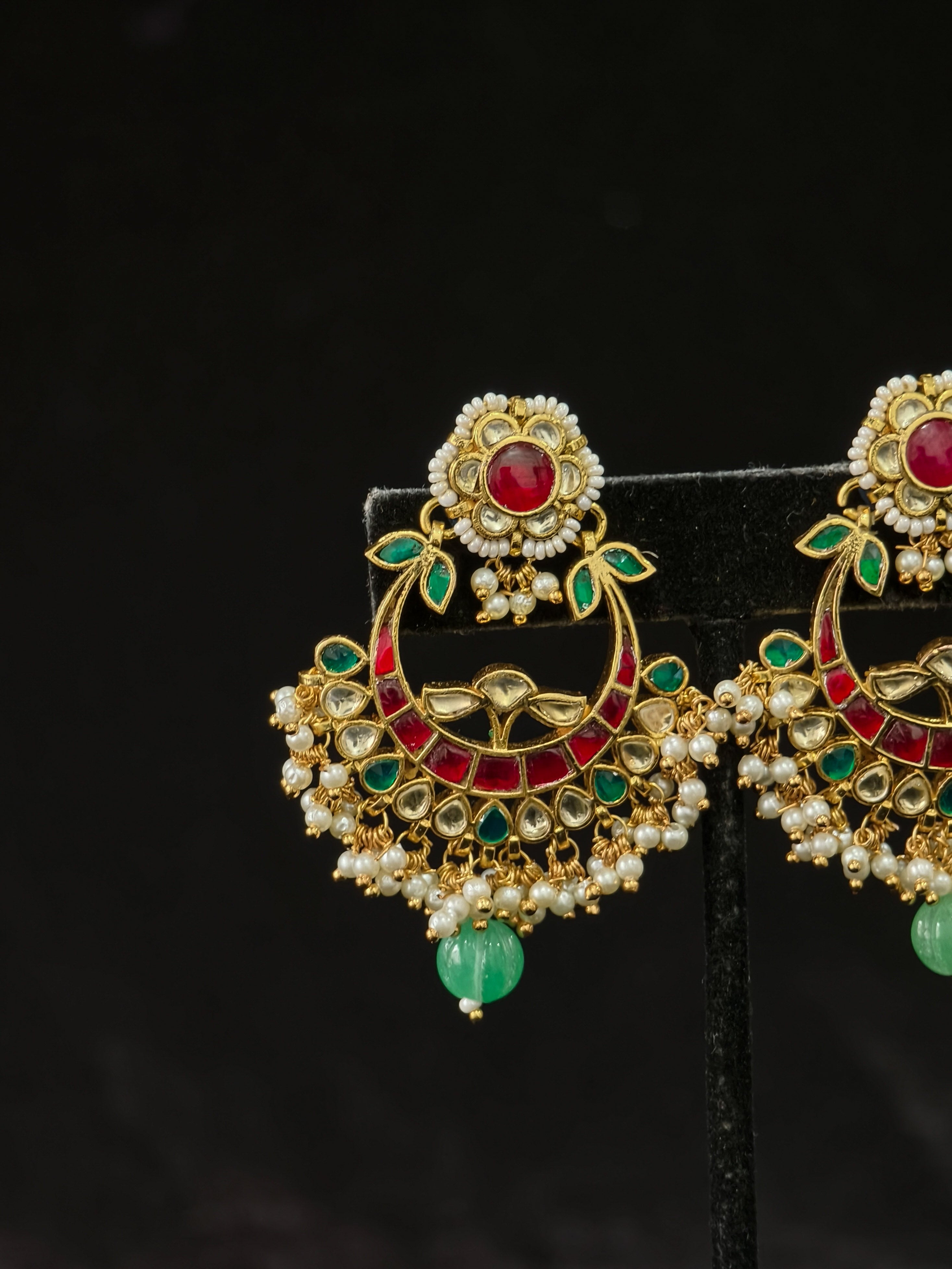 2.25" Jadau Chandbali Earrings with Kundan Stone Detailing | SHOBITAM