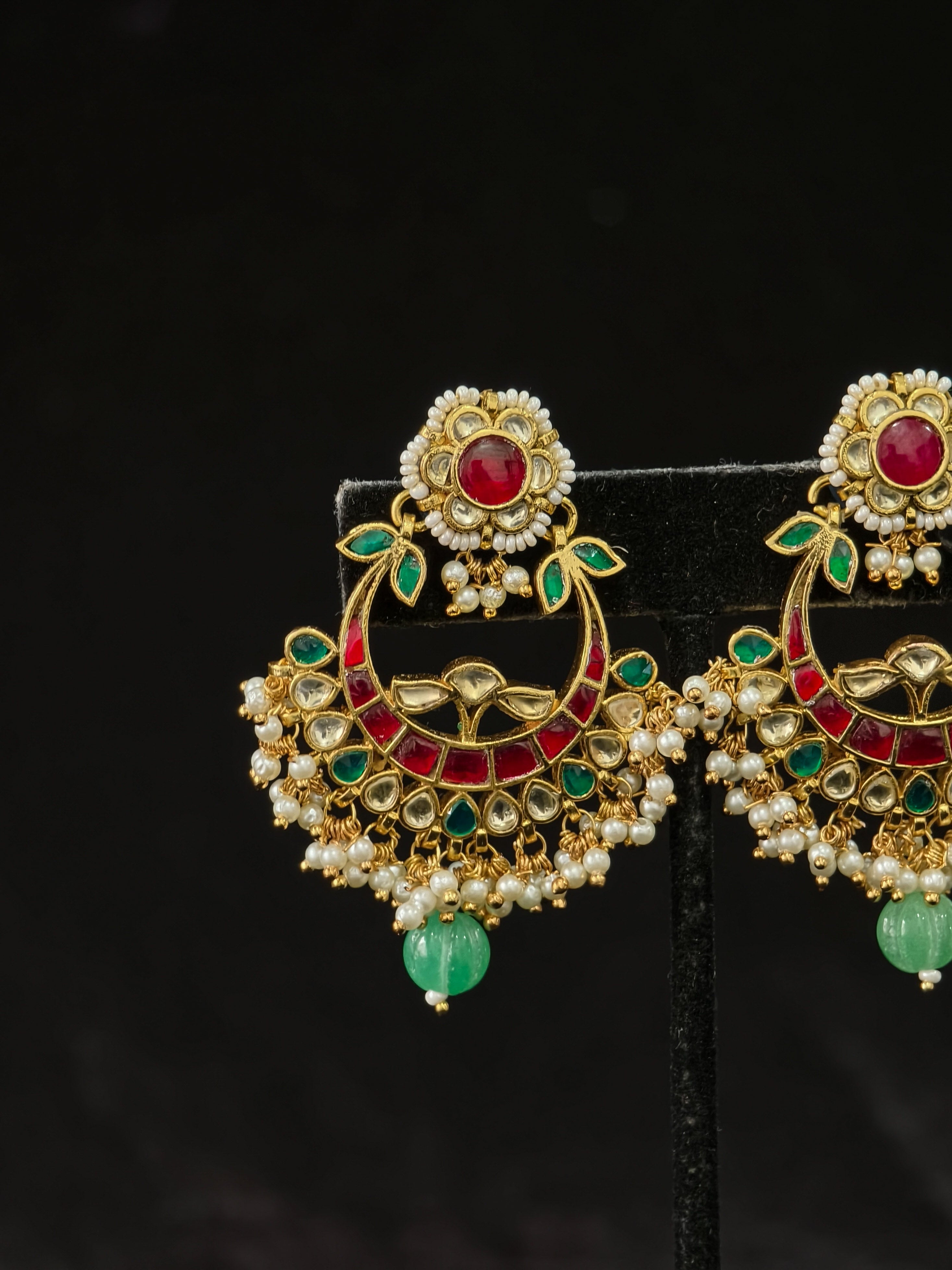 2.25" Jadau Chandbali Earrings with Kundan Stone Detailing | SHOBITAM