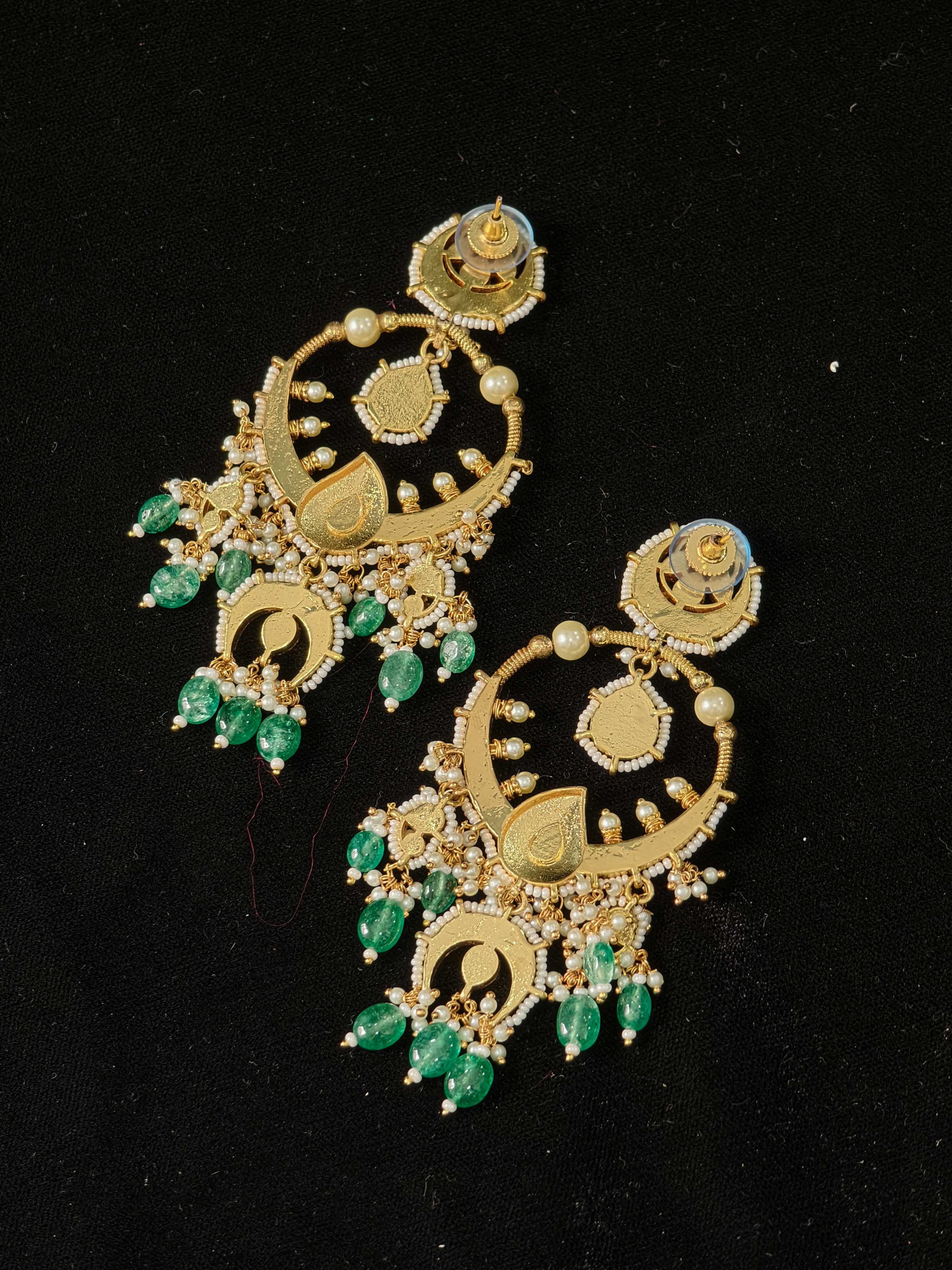 Grandiose 4" Chandbalis with Ahmedabadi Kundan Jadau Detailing with Red Pink Stones | Shobitam