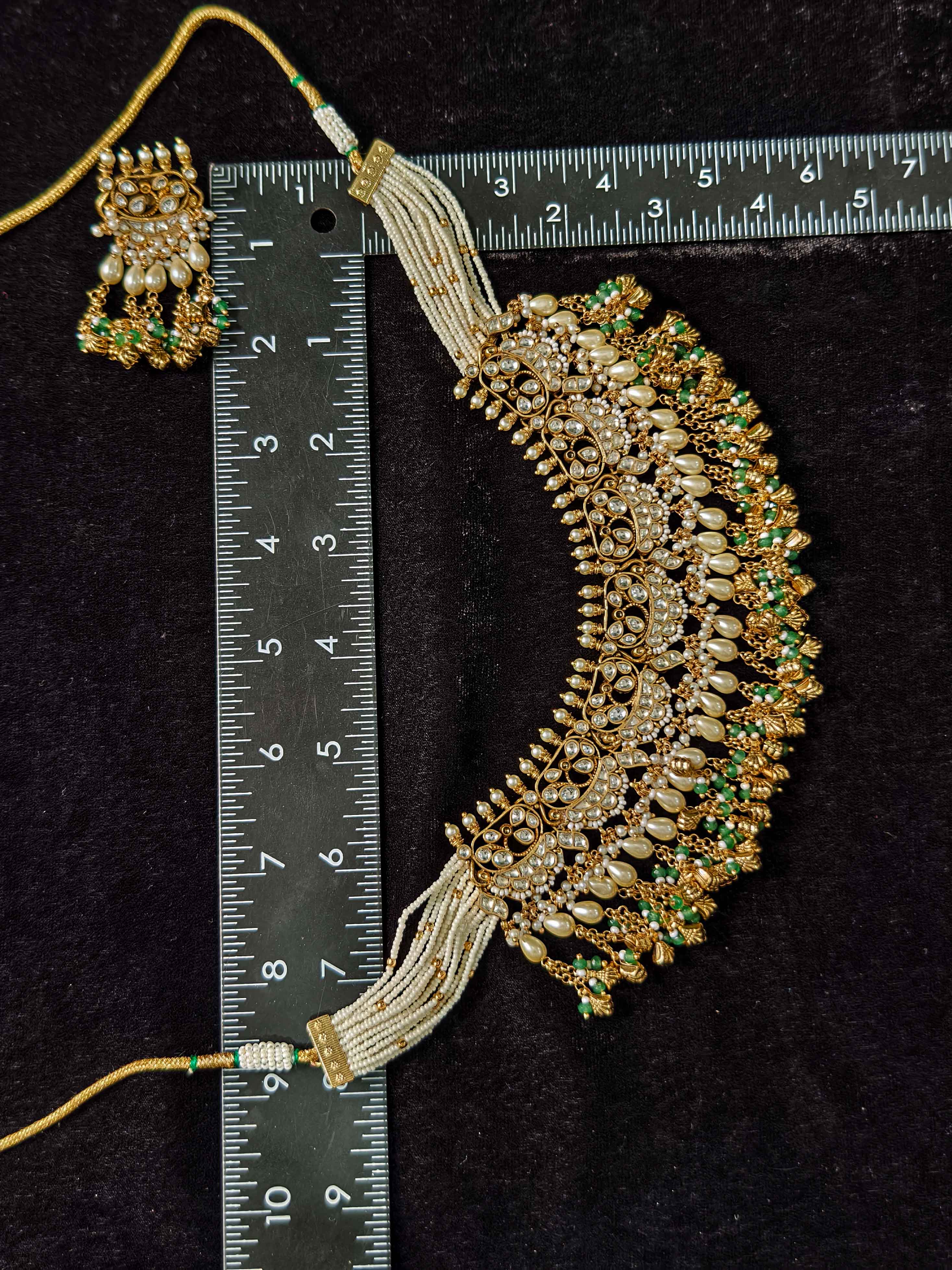 Rajwadi Ahmedabadi Jadau Necklace and Earrings Set with dangling chains design | SHOBITAM