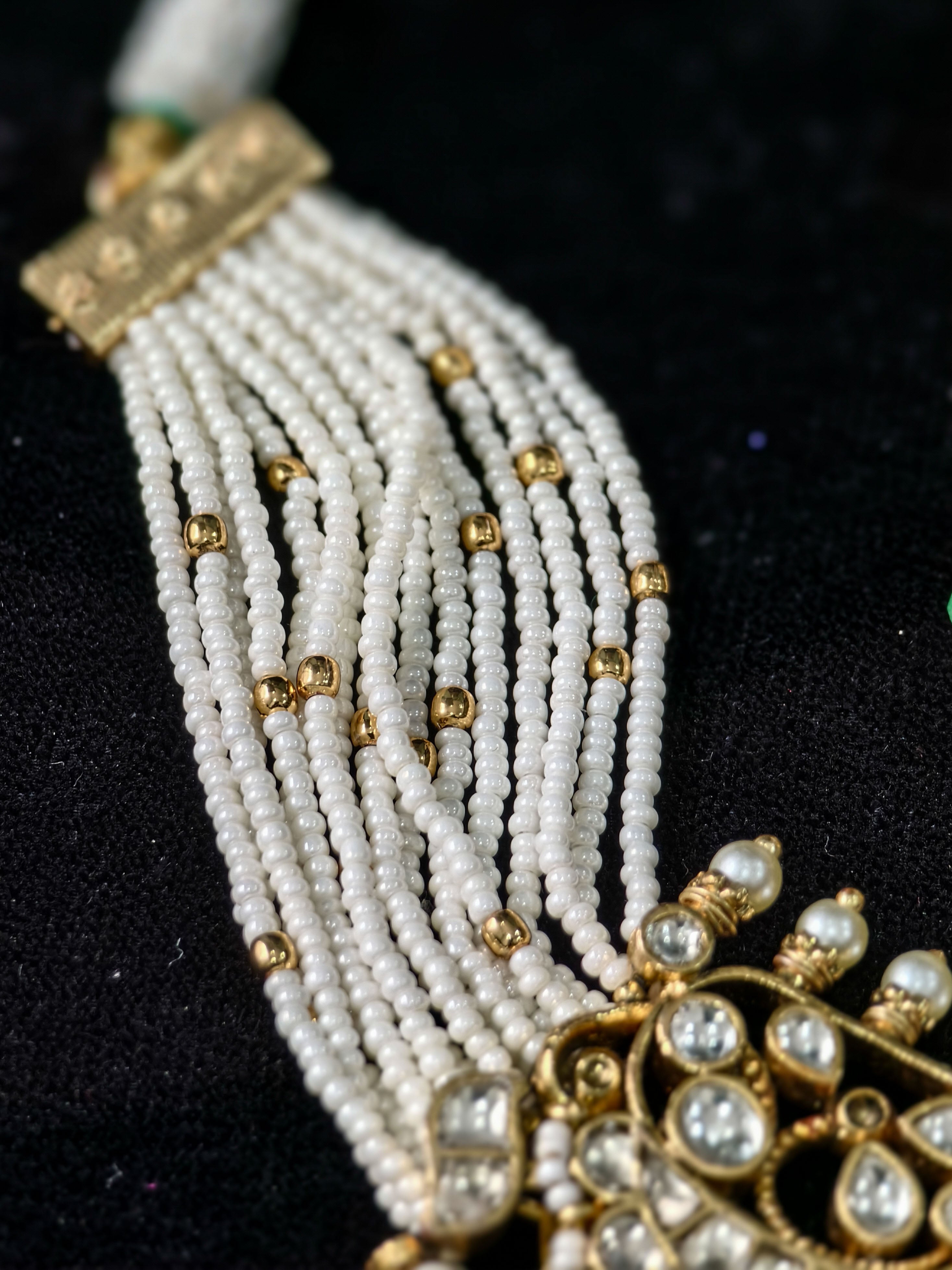 Rajwadi Ahmedabadi Jadau Necklace and Earrings Set with dangling chains design | SHOBITAM