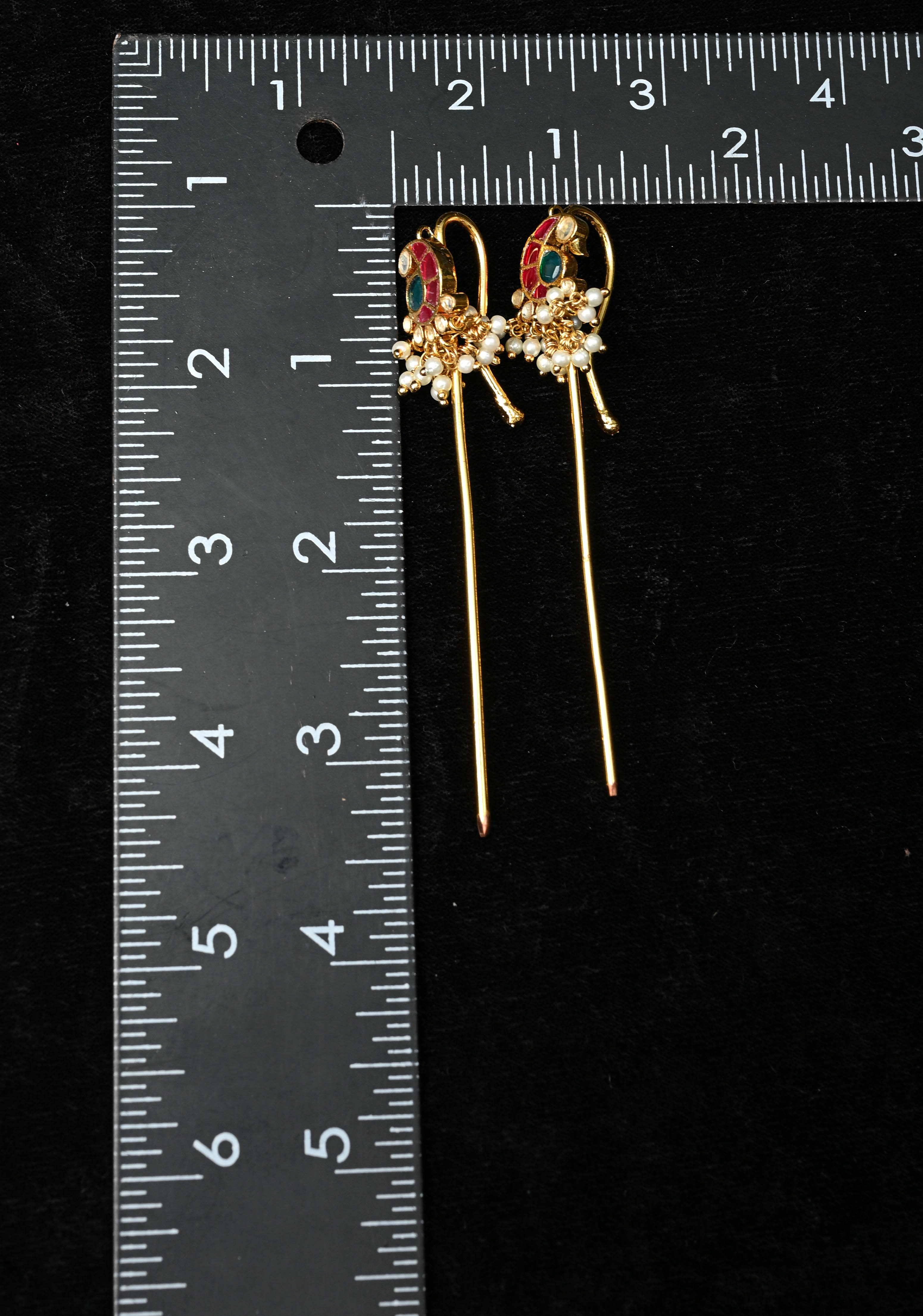 Gold Peacock Design Jadau Ear Cuff with Kemstone Accents and Pearls Drops | Shobitam