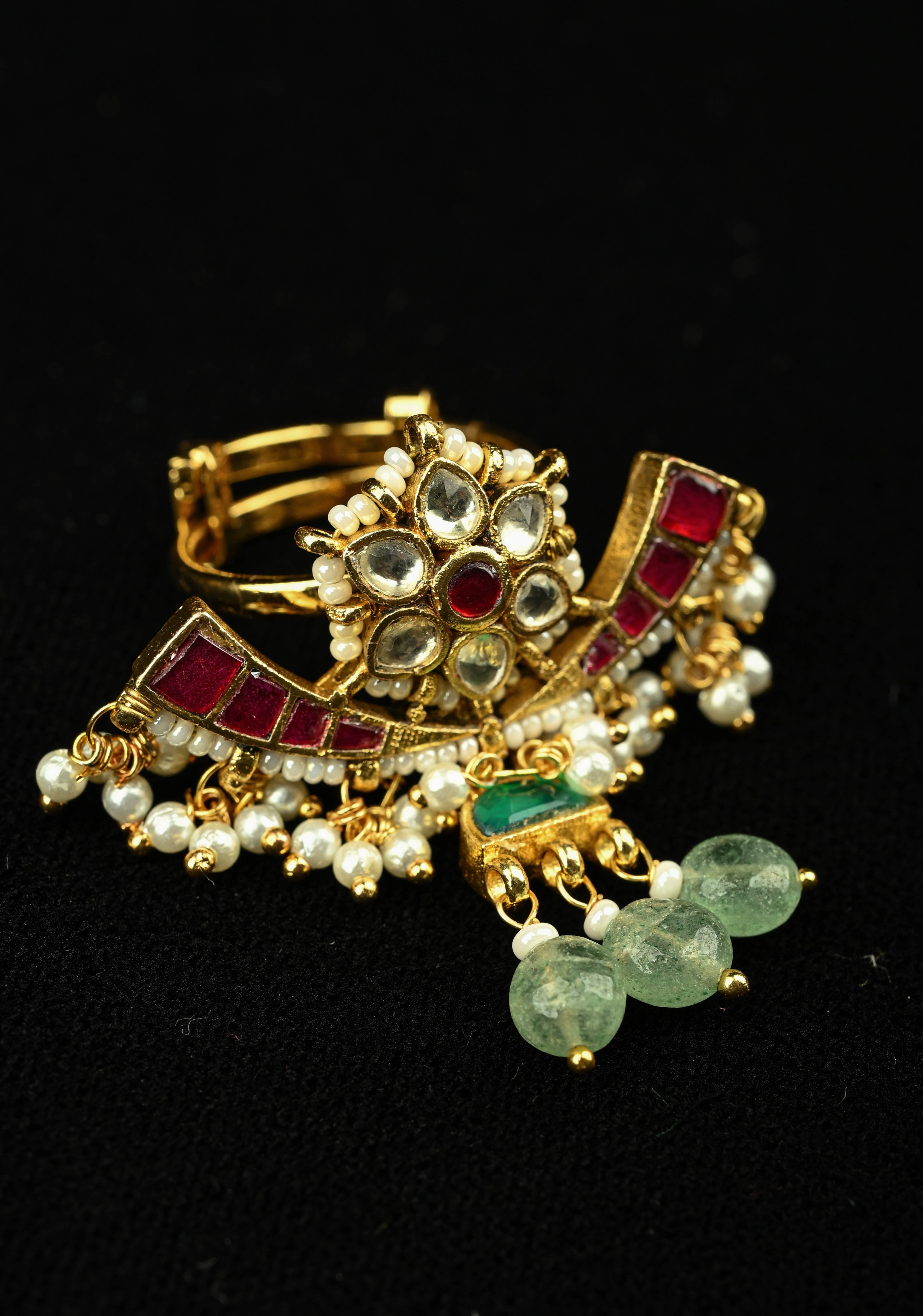 Kundan Jadau and Pearl Statement Ring with Danglers | Shobitam