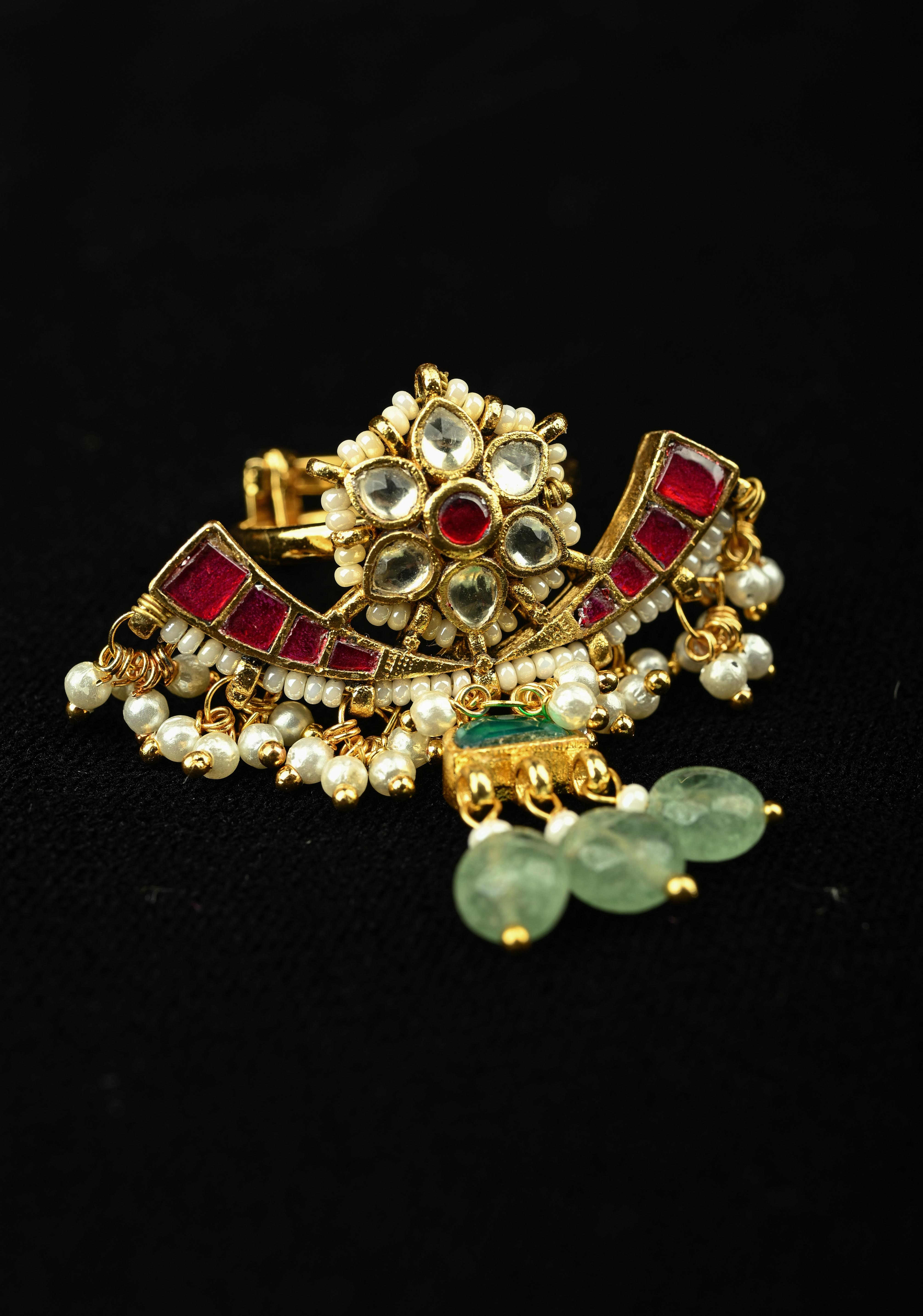 Kundan Jadau and Pearl Statement Ring with Danglers | Shobitam