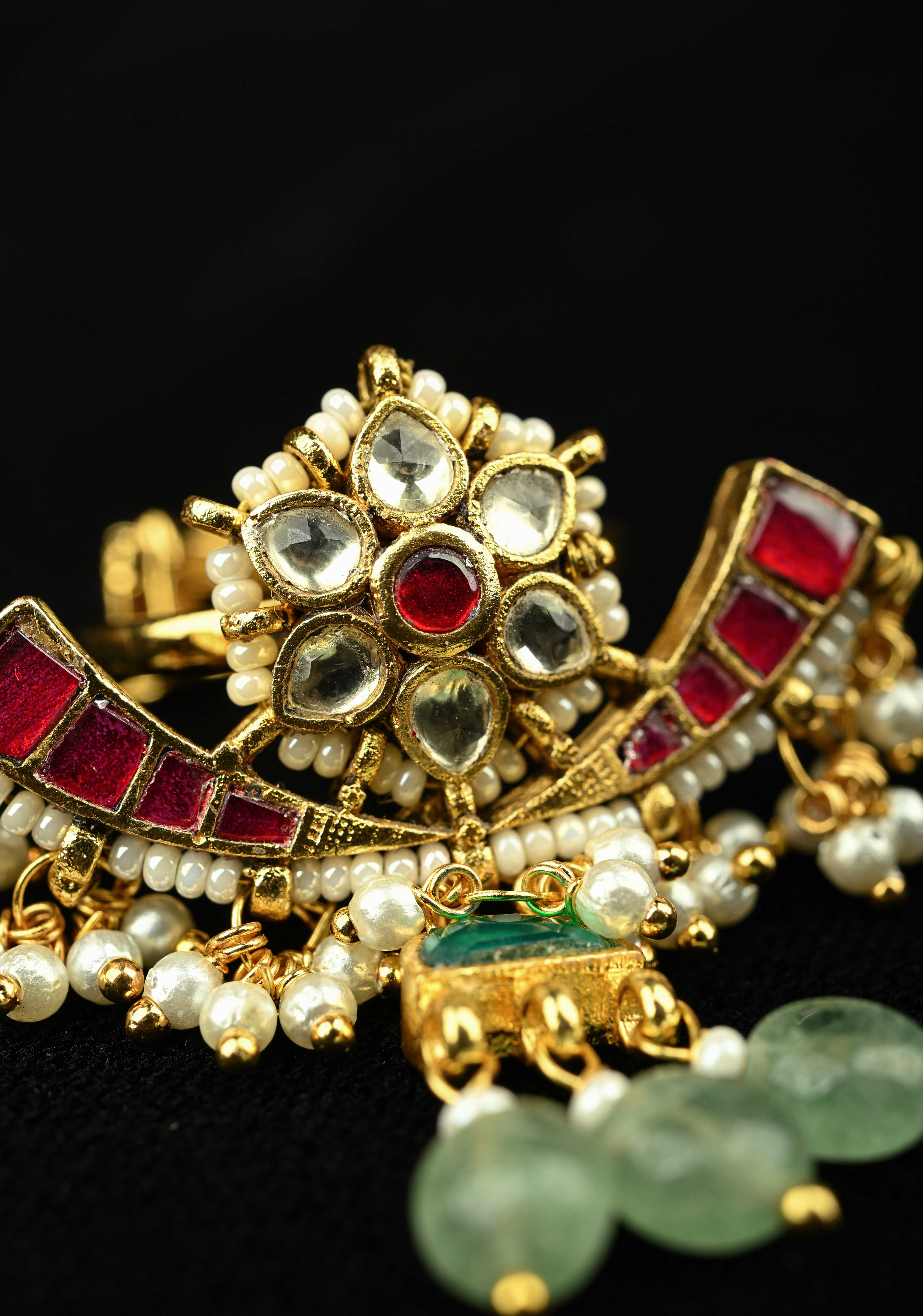 Kundan Jadau and Pearl Statement Ring with Danglers | Shobitam