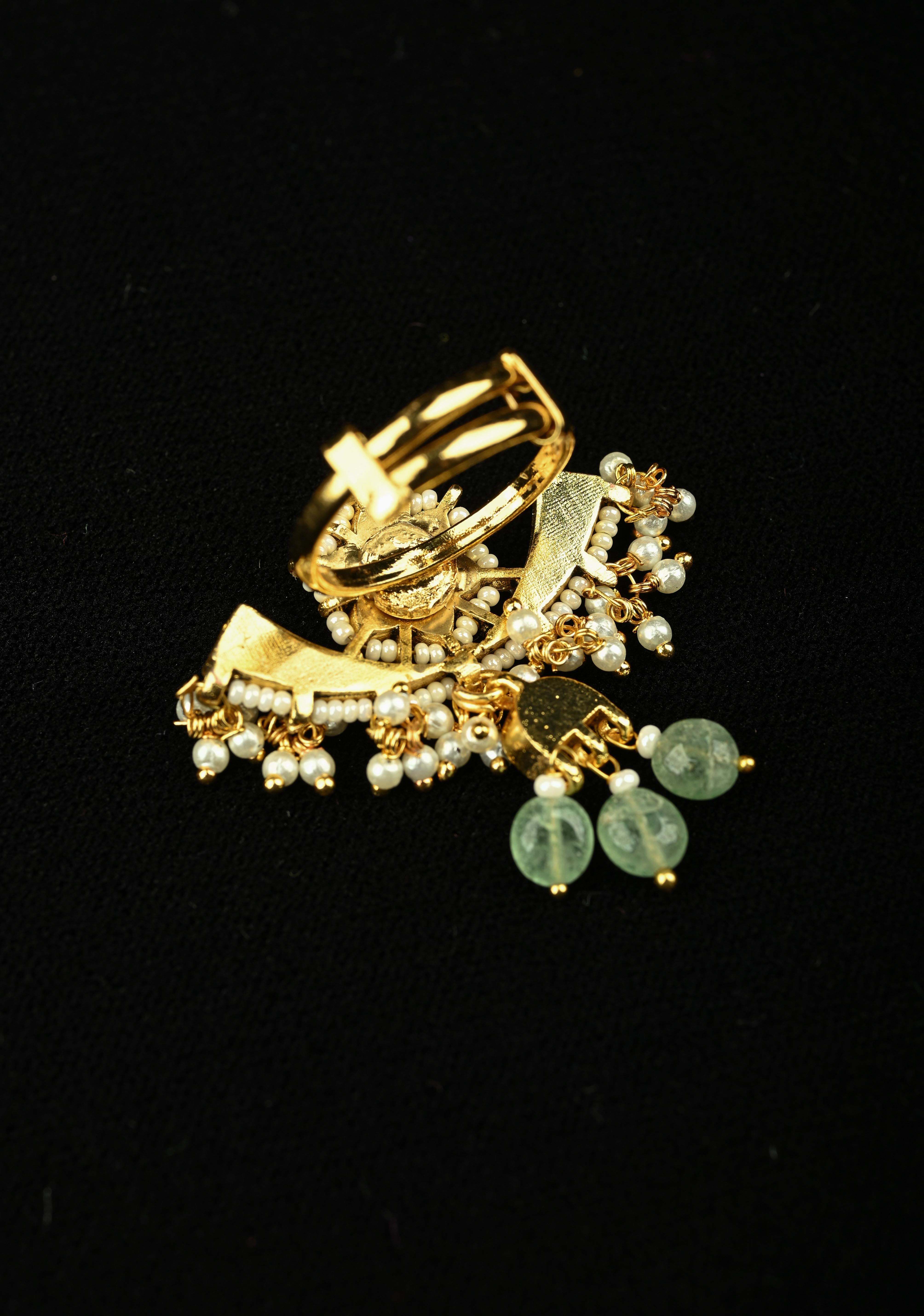 Kundan Jadau and Pearl Statement Ring with Danglers | Shobitam