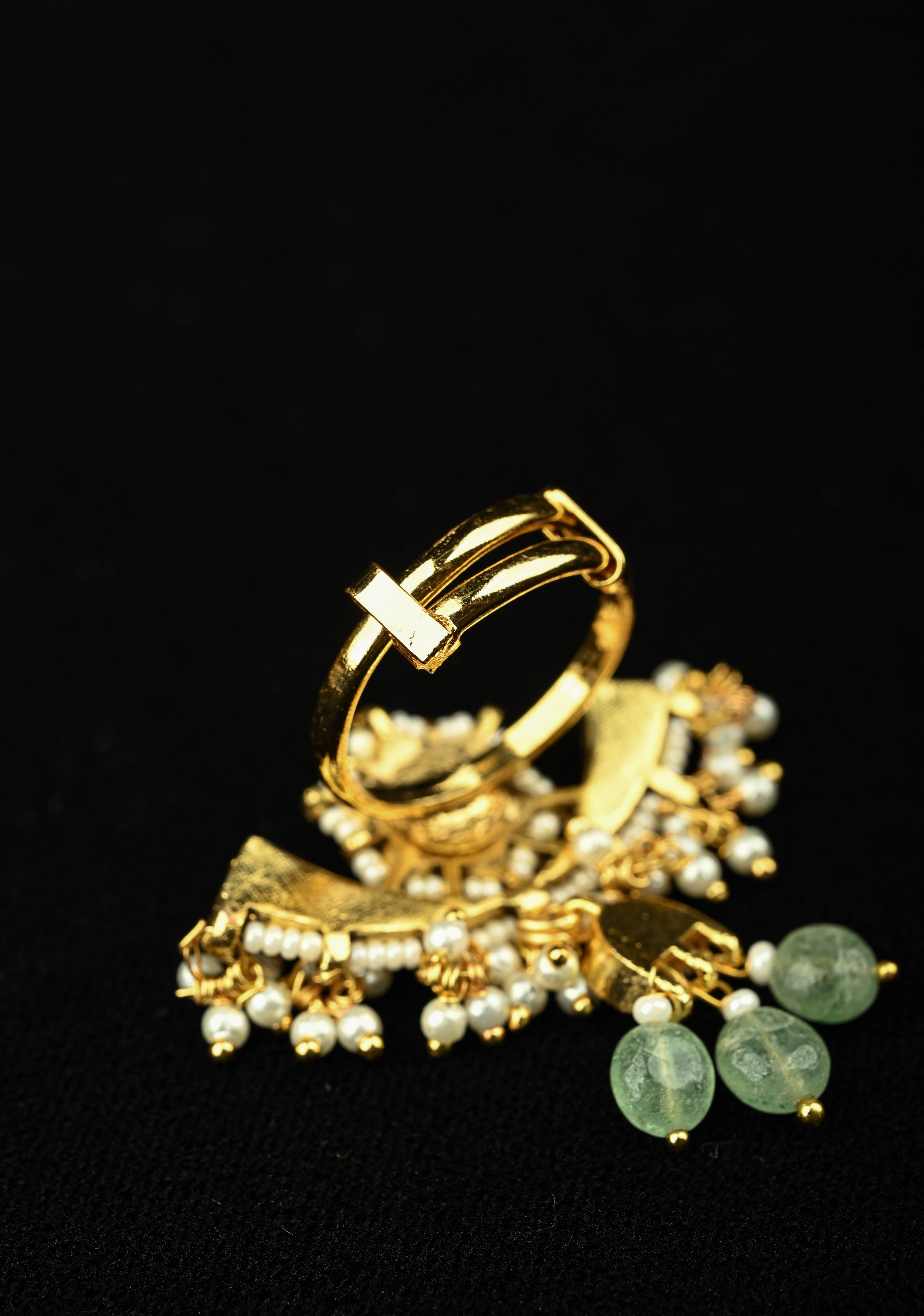 Kundan Jadau and Pearl Statement Ring with Danglers | Shobitam