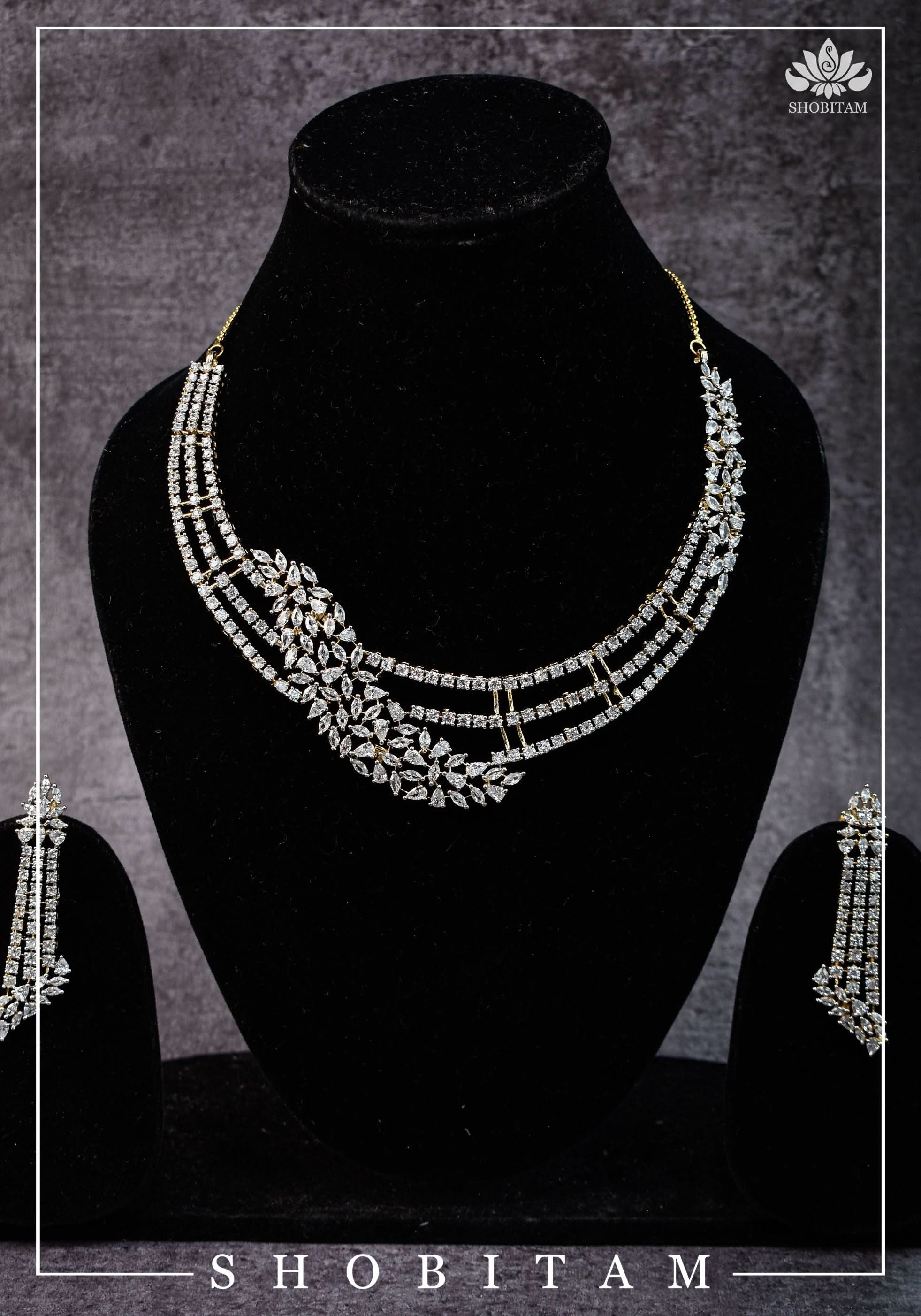 Asymmetric CZ Stone Dual Polish Contemporary Necklace | Shobitam Jewelry