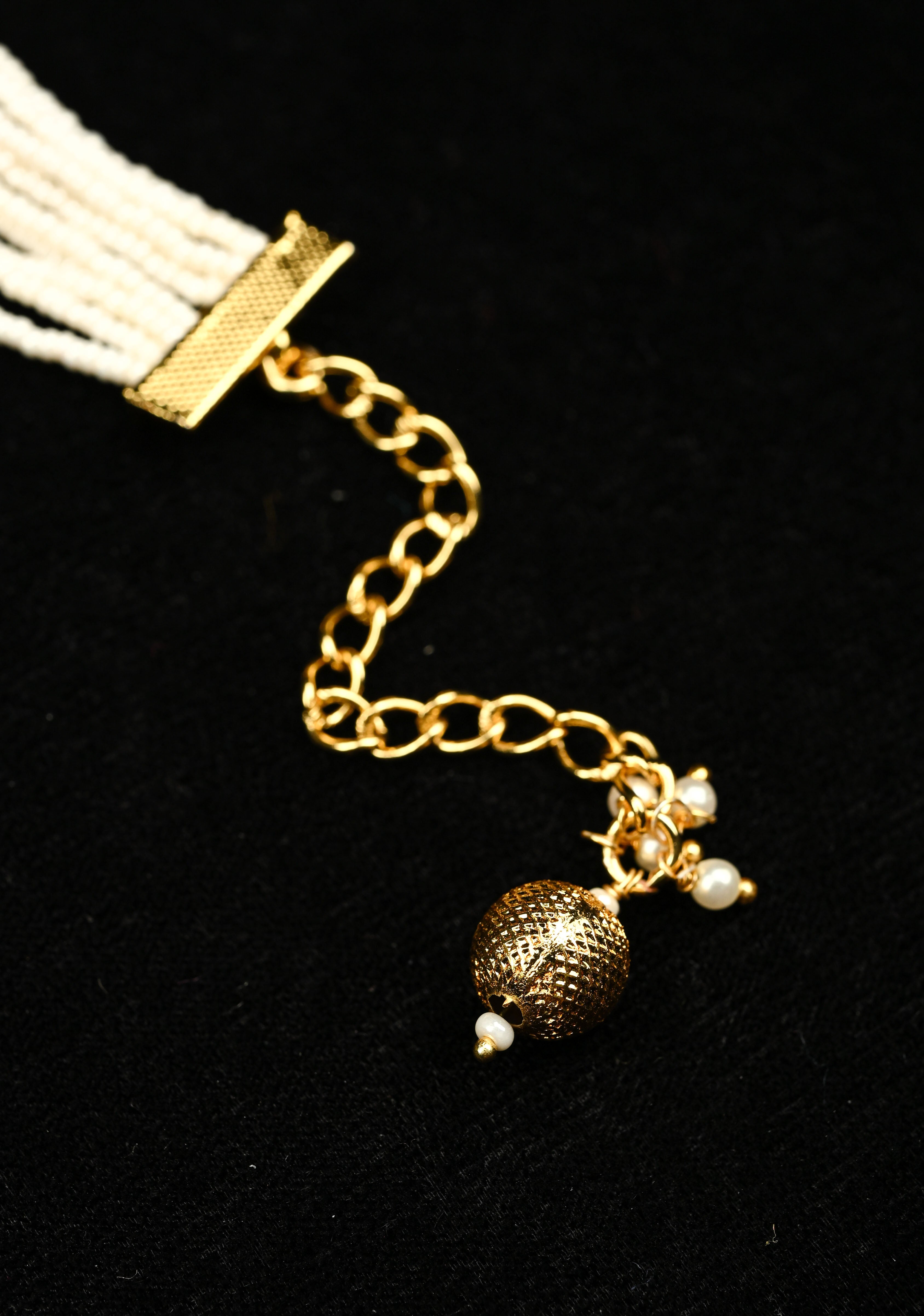 White Multistrand Ahmedabadi Kundan Bracelet | Shobitam