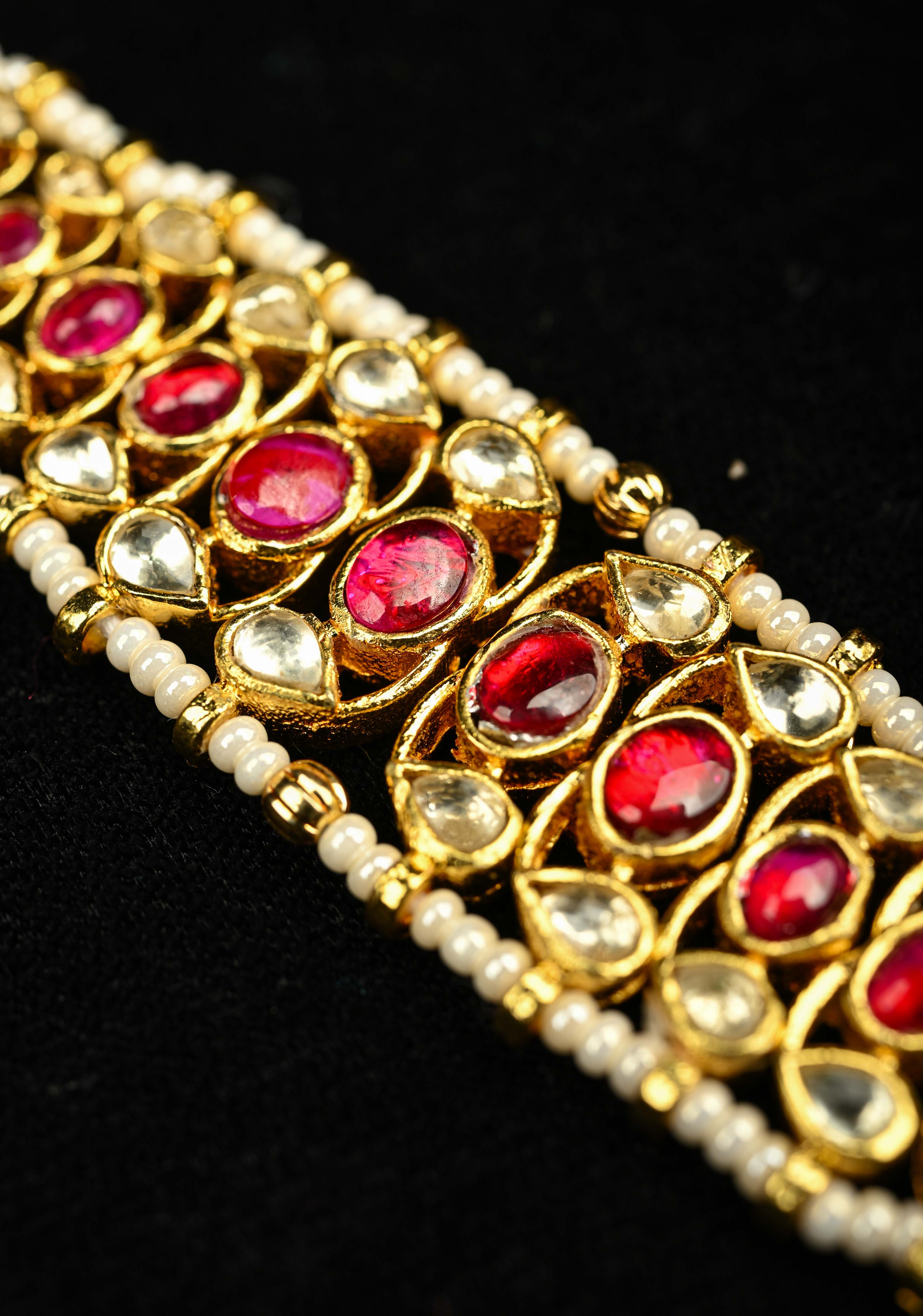White Multistrand Ahmedabadi Kundan Bracelet | Shobitam