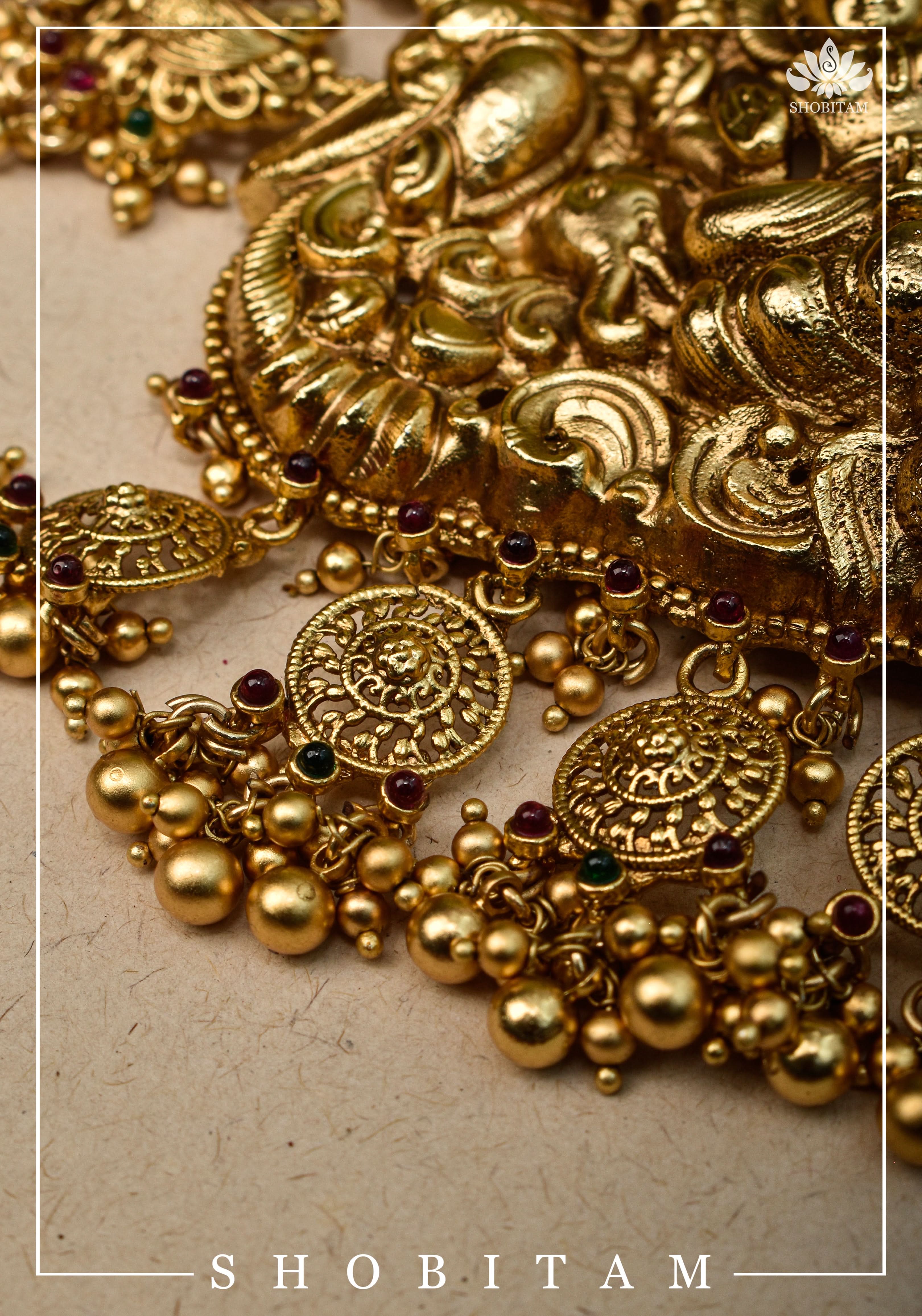 Double Layered Ethnic Necklace Lakshmi with Earrings | Indian Jewelry | Shobitam Jewelry