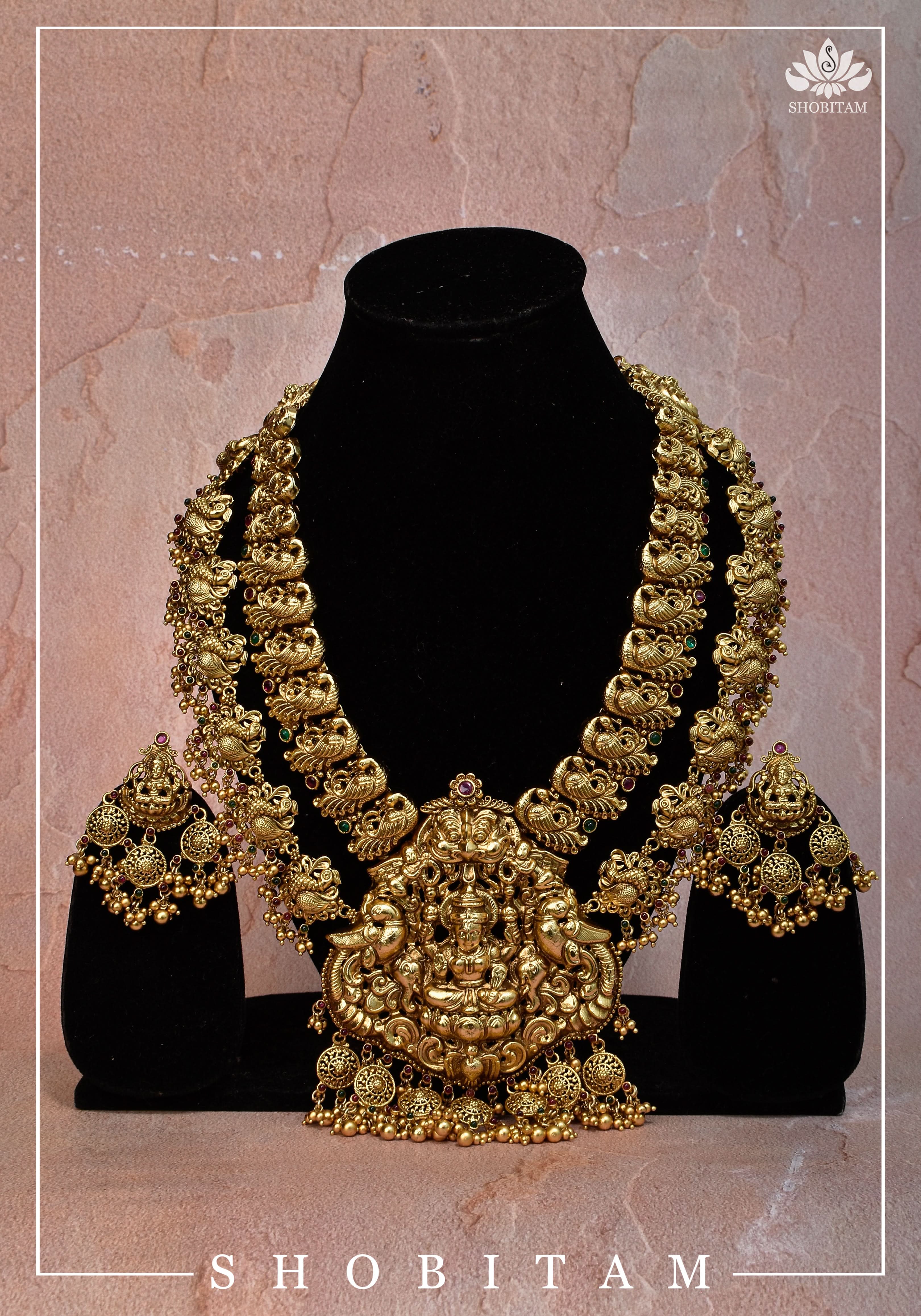 Double Layered Ethnic Necklace Lakshmi with Earrings | Indian Jewelry | Shobitam Jewelry