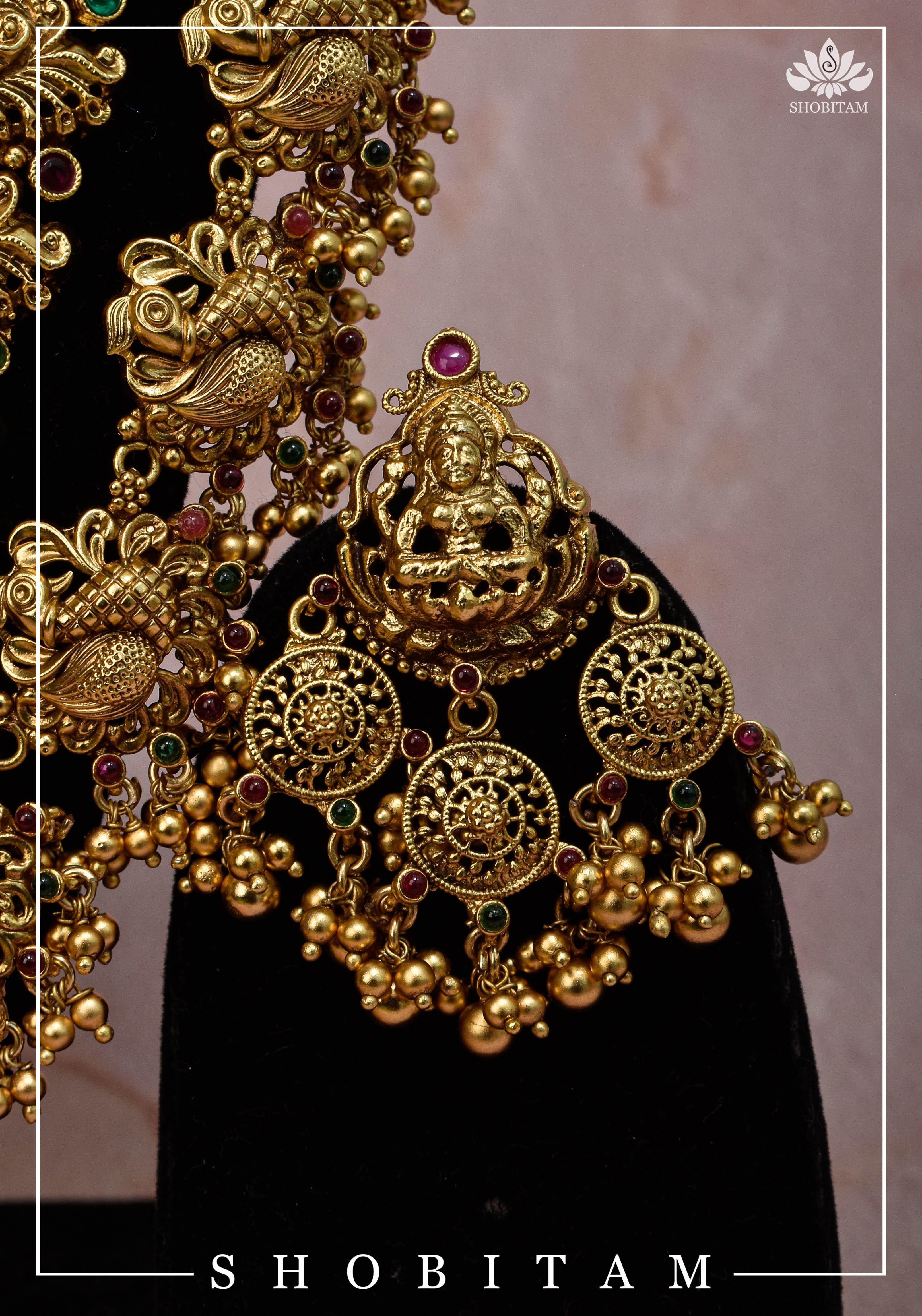 Double Layered Ethnic Necklace Lakshmi with Earrings | Indian Jewelry | Shobitam Jewelry