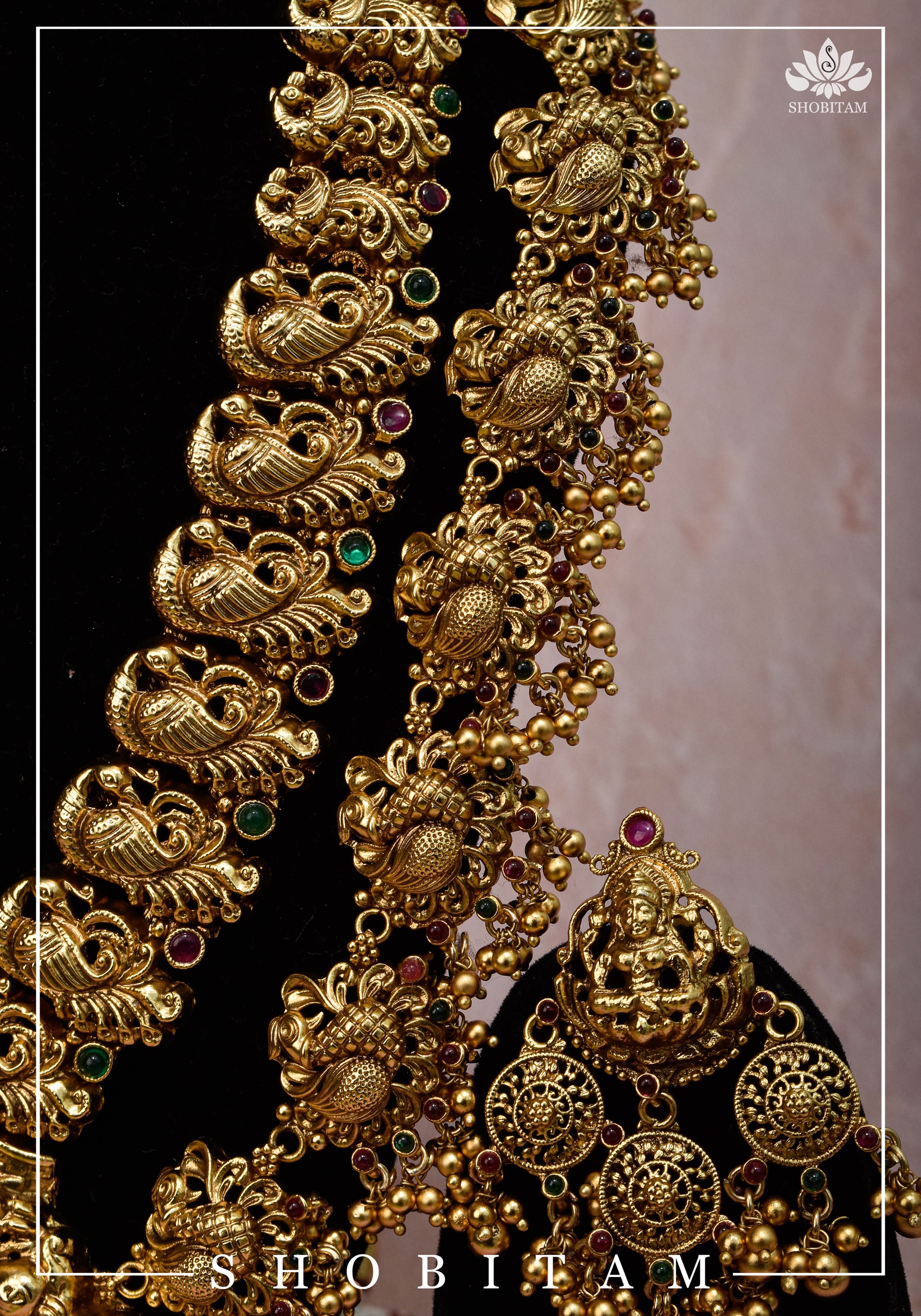 Double Layered Ethnic Necklace Lakshmi with Earrings | Indian Jewelry | Shobitam Jewelry
