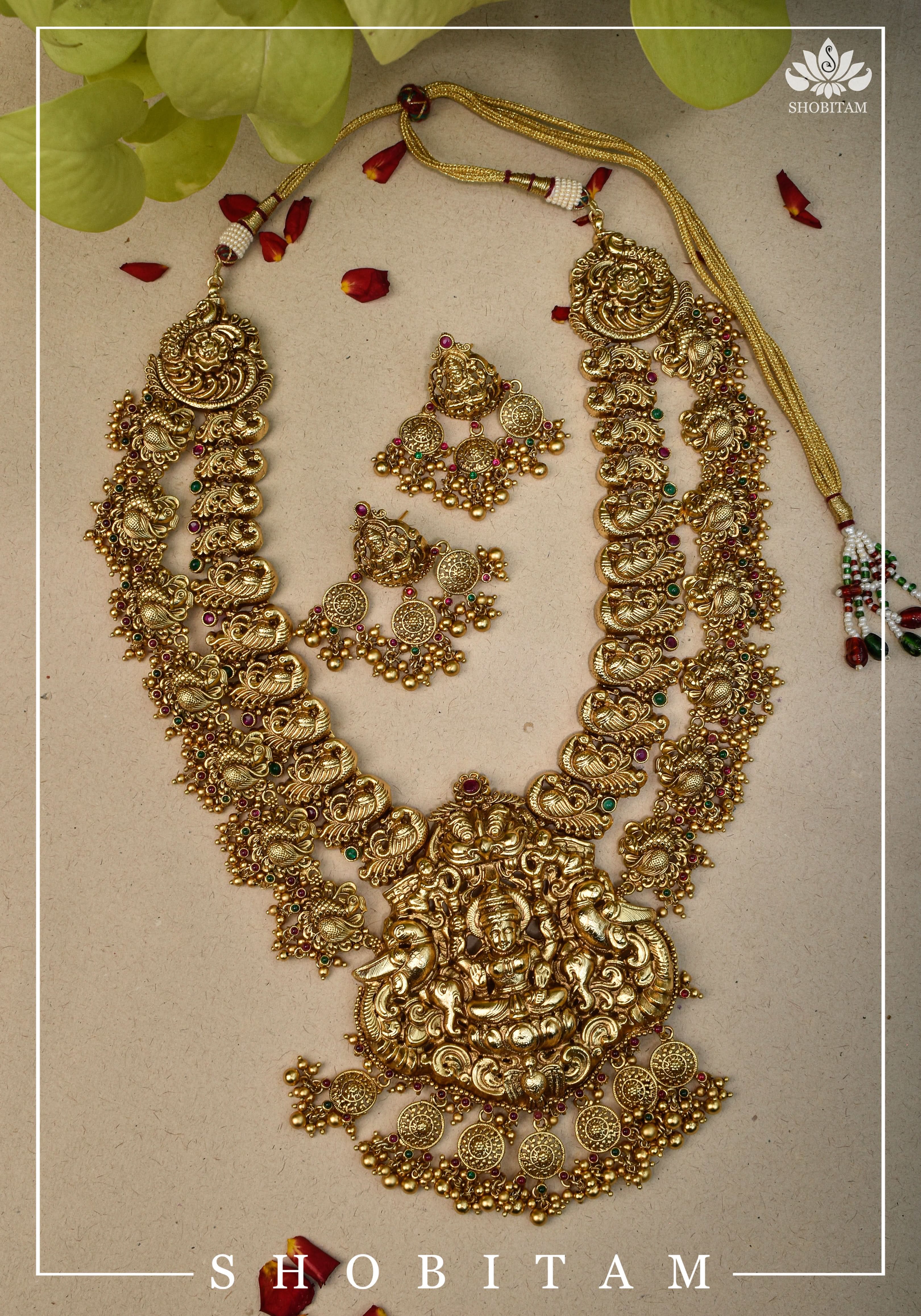 Double Layered Ethnic Necklace Lakshmi with Earrings | Indian Jewelry | Shobitam Jewelry