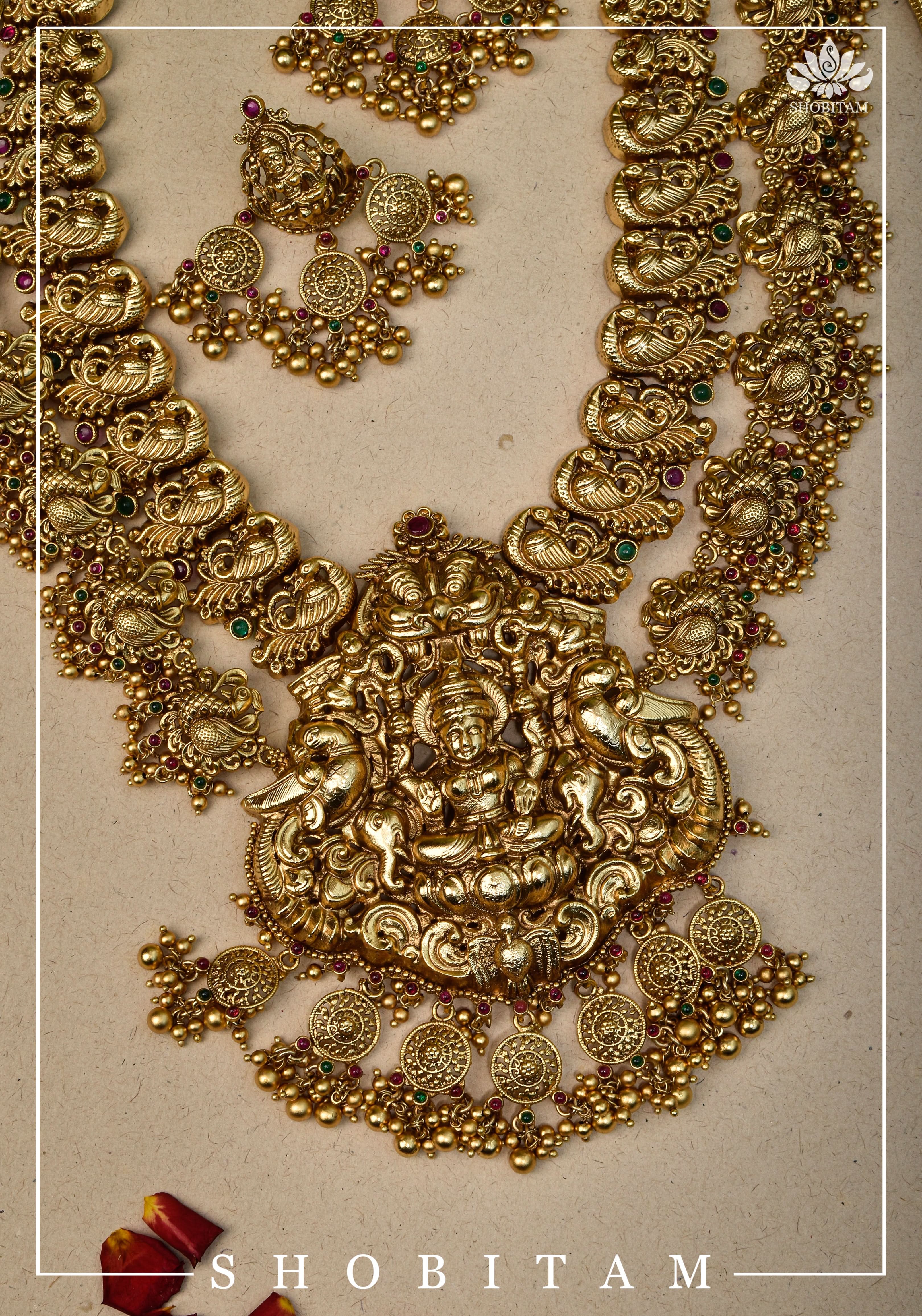 Double Layered Ethnic Necklace Lakshmi with Earrings | Indian Jewelry | Shobitam Jewelry
