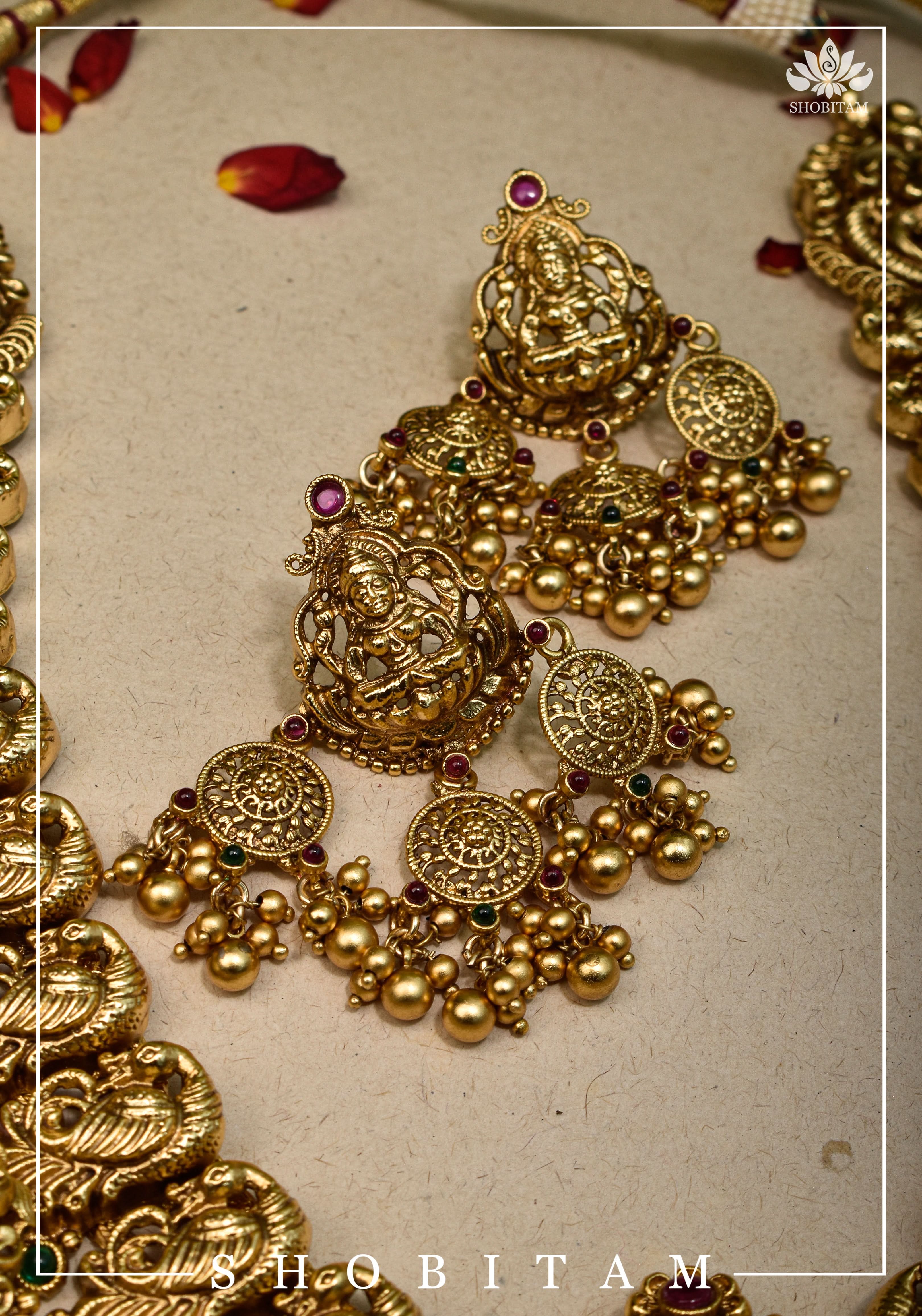 Double Layered Ethnic Necklace Lakshmi with Earrings | Indian Jewelry | Shobitam Jewelry