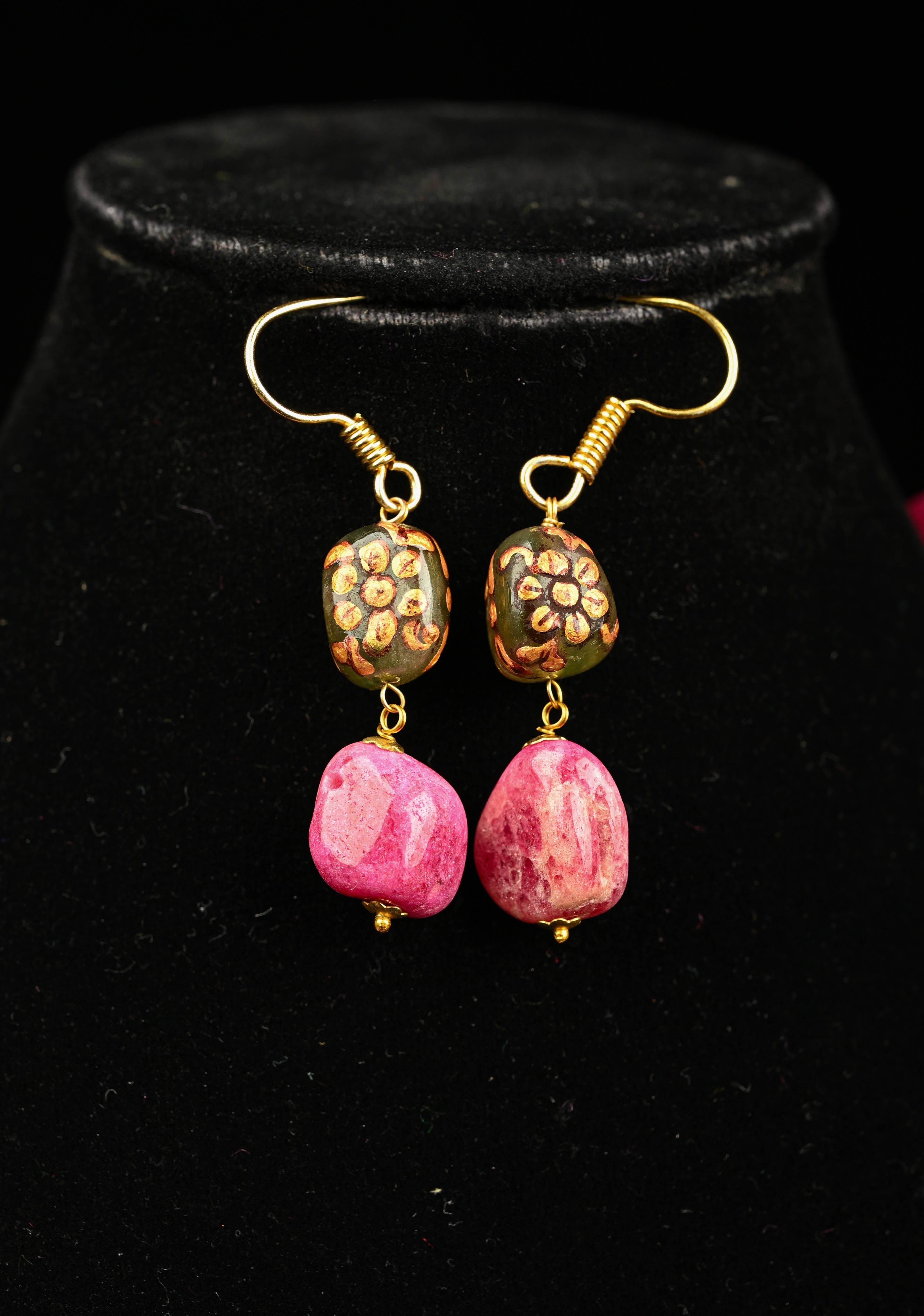 Multicolor Chunky Stone Semi Precious Necklace Set with Handpainted details | Shobitam