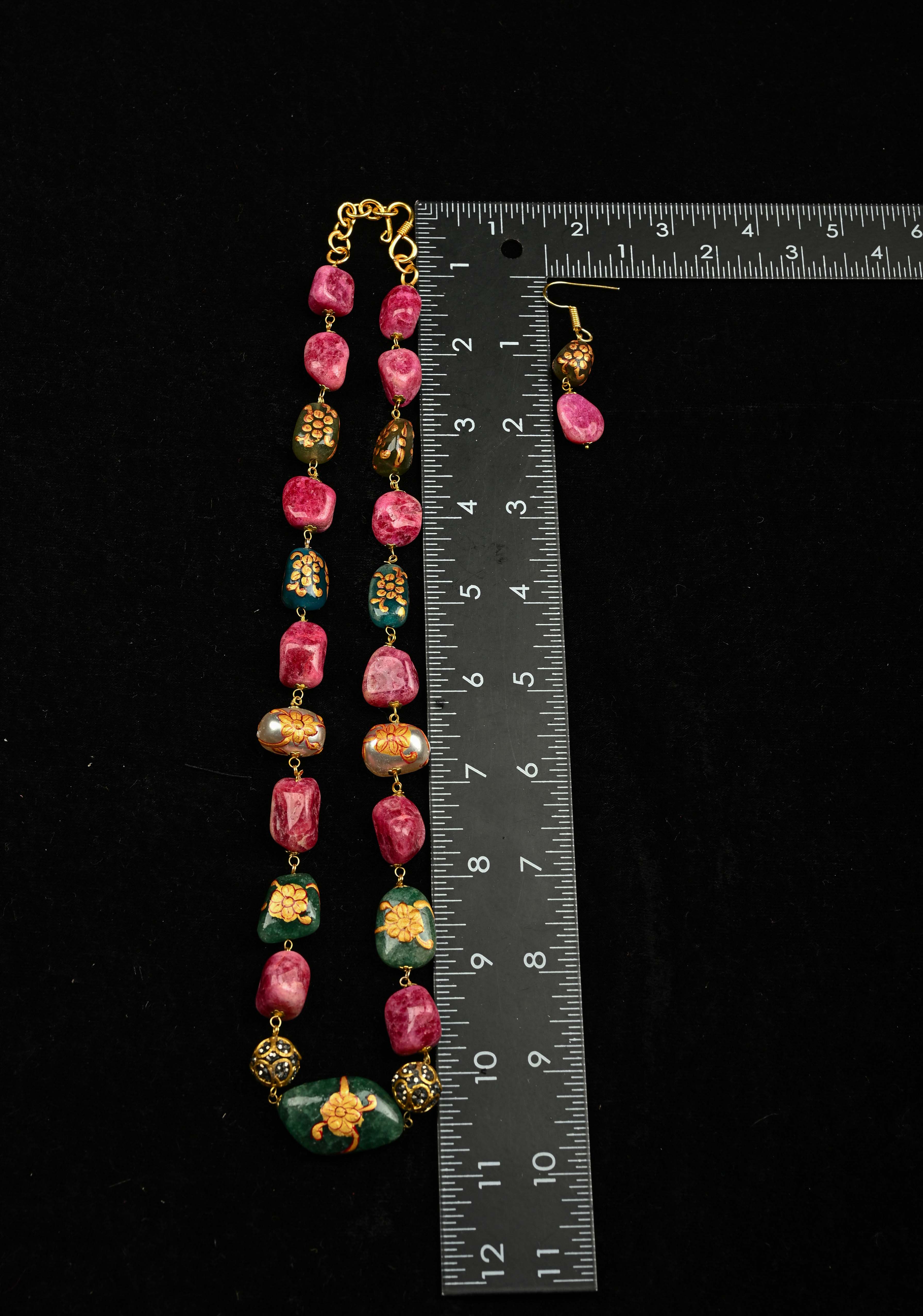 Multicolor Chunky Stone Semi Precious Necklace Set with Handpainted details | Shobitam