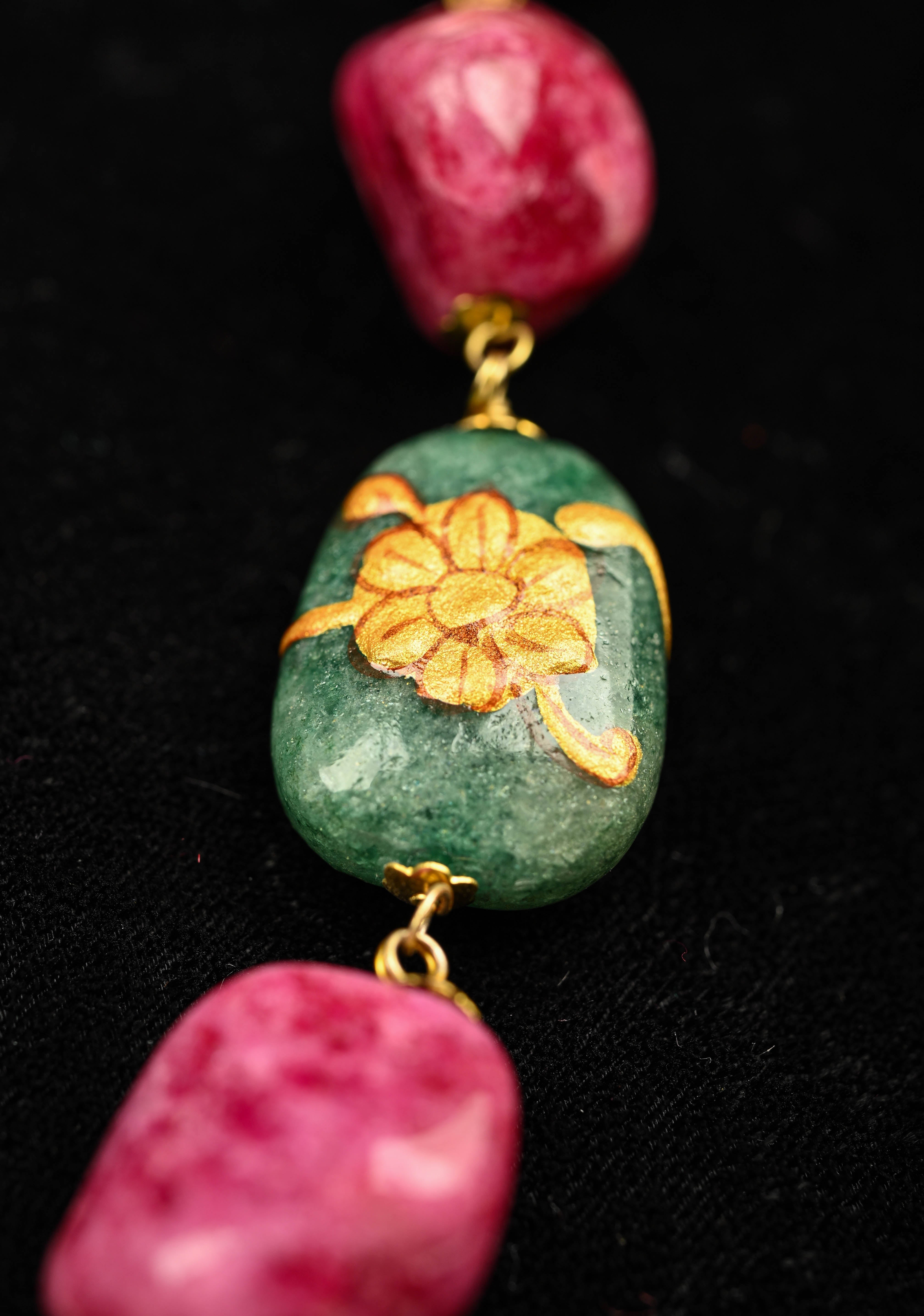 Multicolor Chunky Stone Semi Precious Necklace Set with Handpainted details | Shobitam