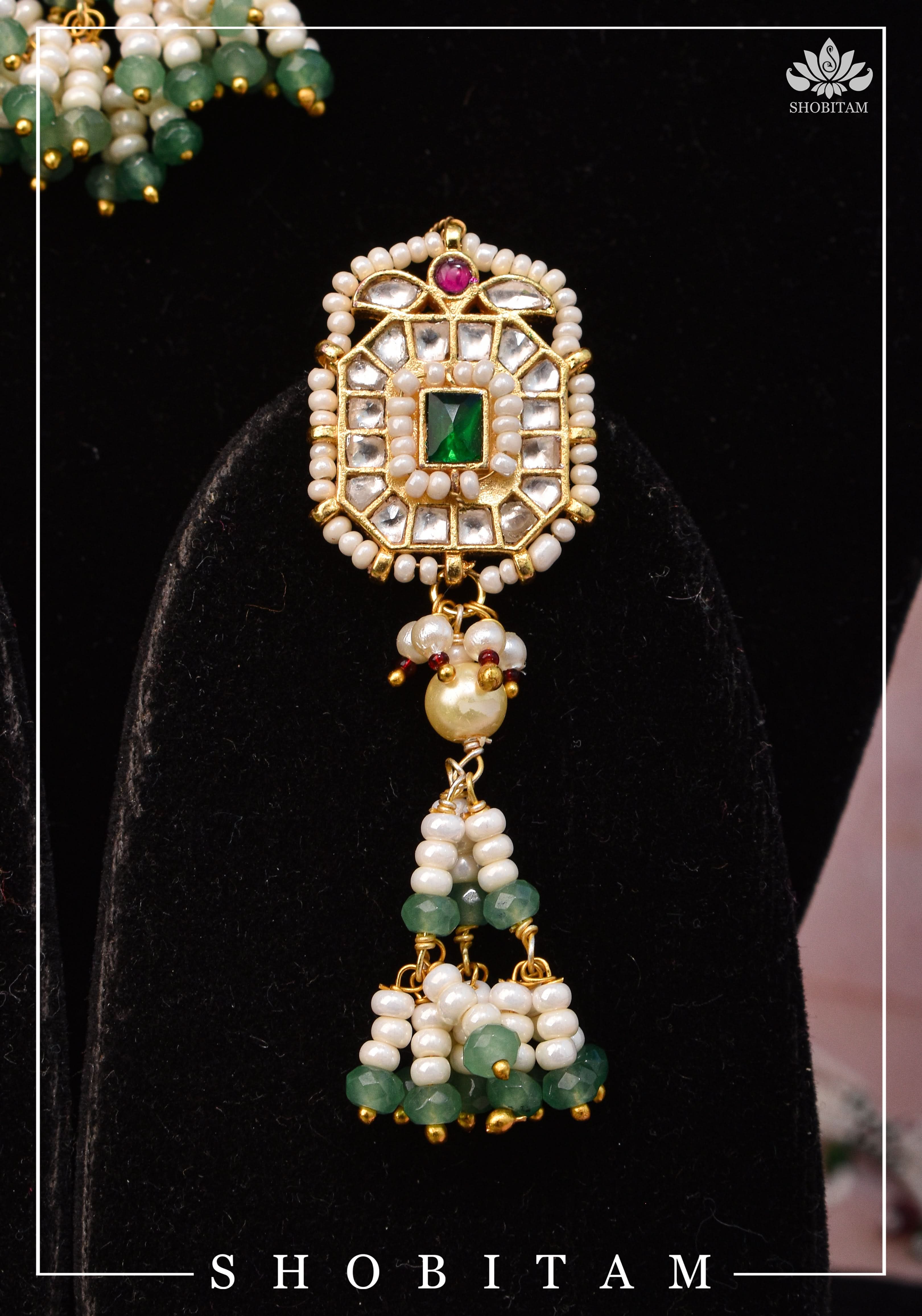 Kundan Multistrand necklace set with dangling beads | Shobitam