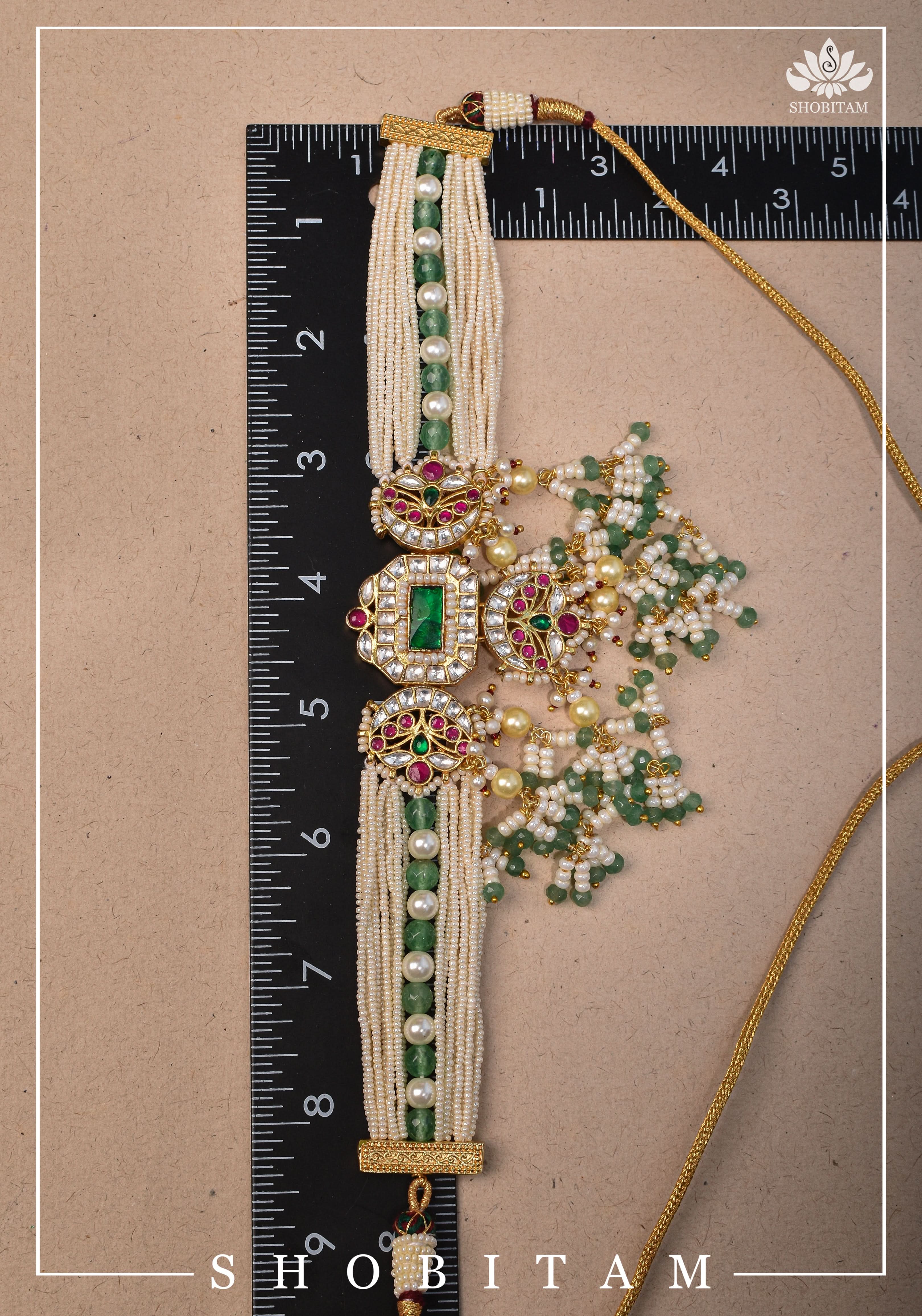 Kundan Multistrand necklace set with dangling beads | Shobitam