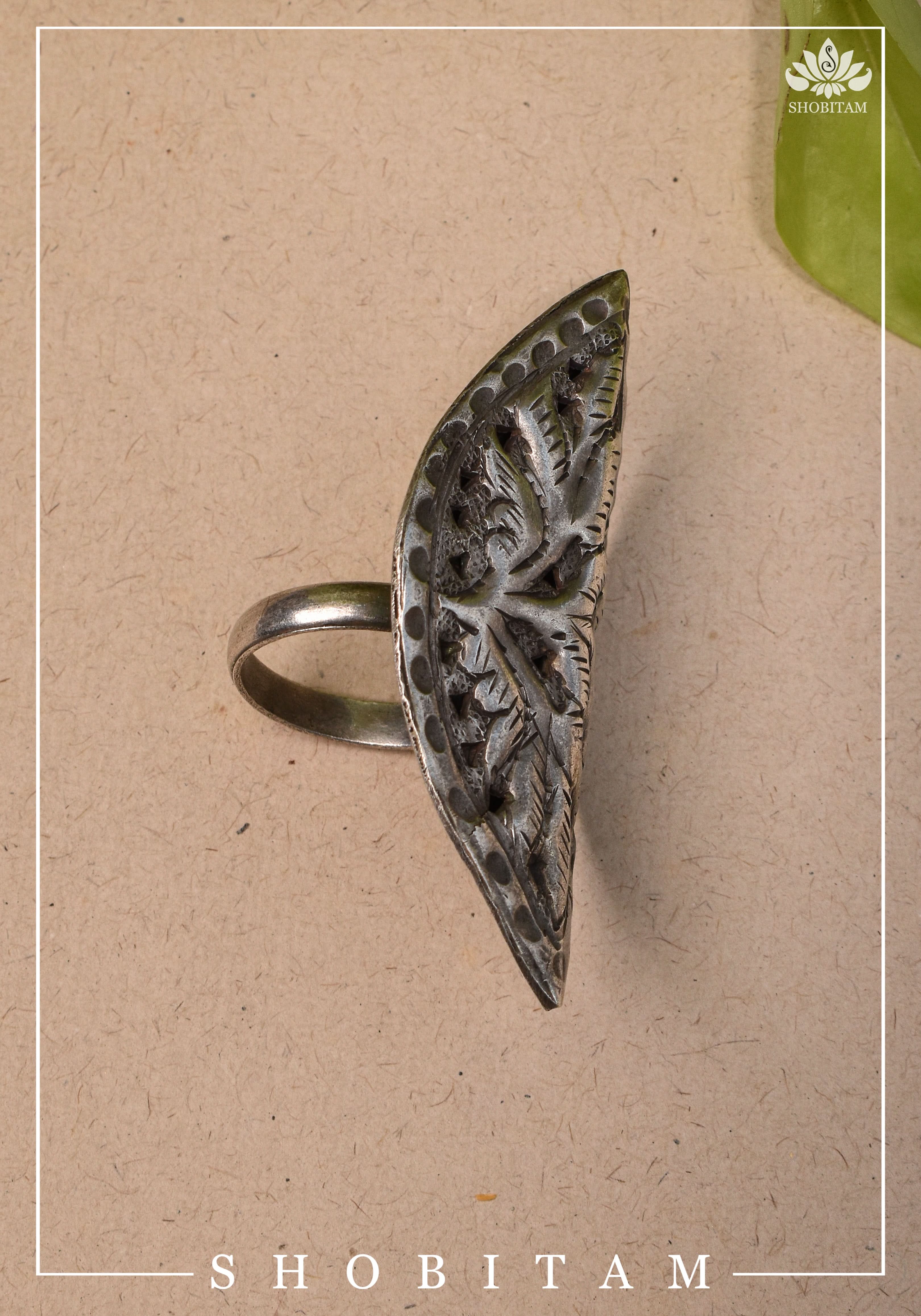 Canopy of Hope - Tree Motif Adjustable Oxidized Metal Finger Ring | Shobitam