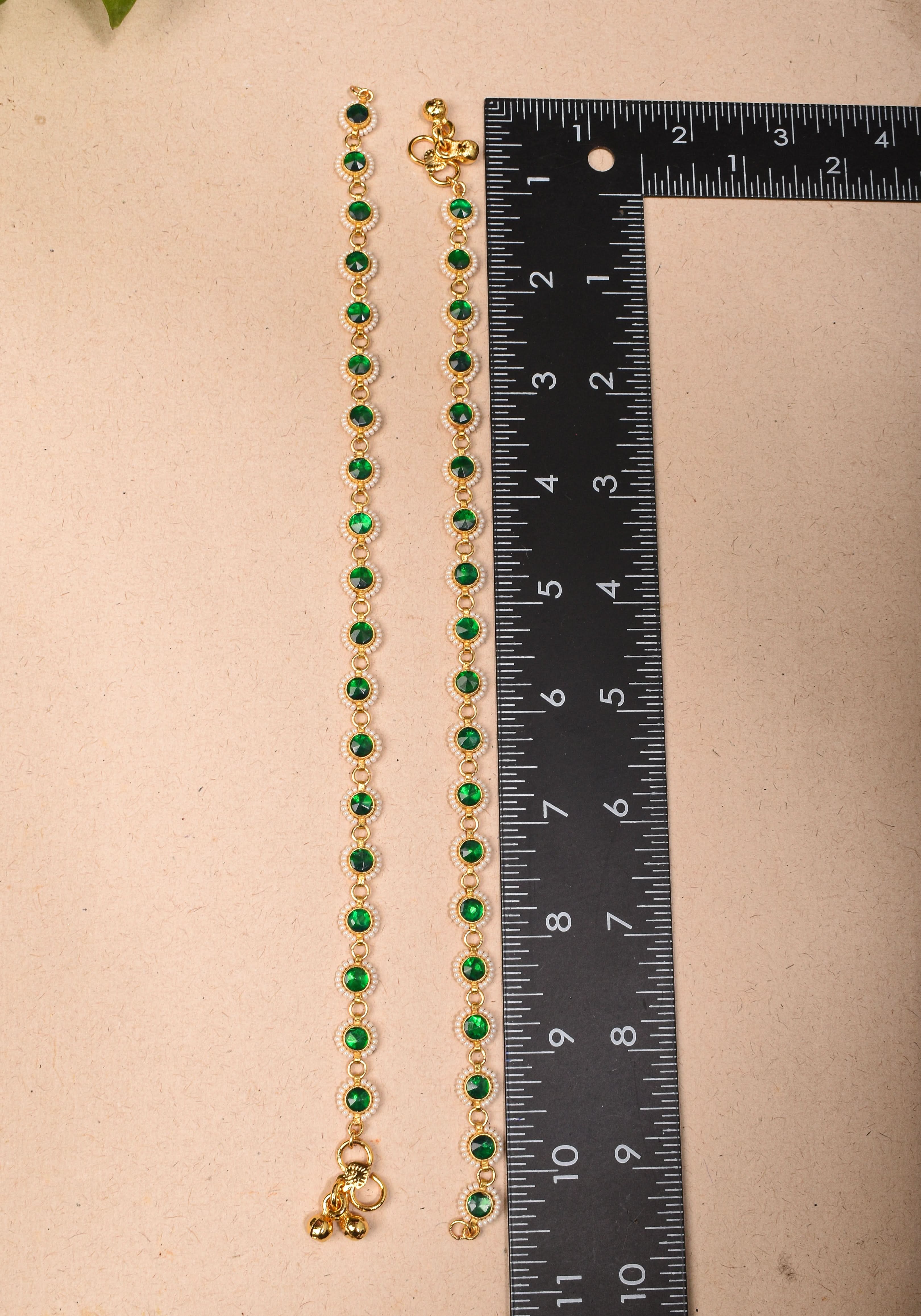 Payal - Green Pirohi-Work Anklet | Shobitam